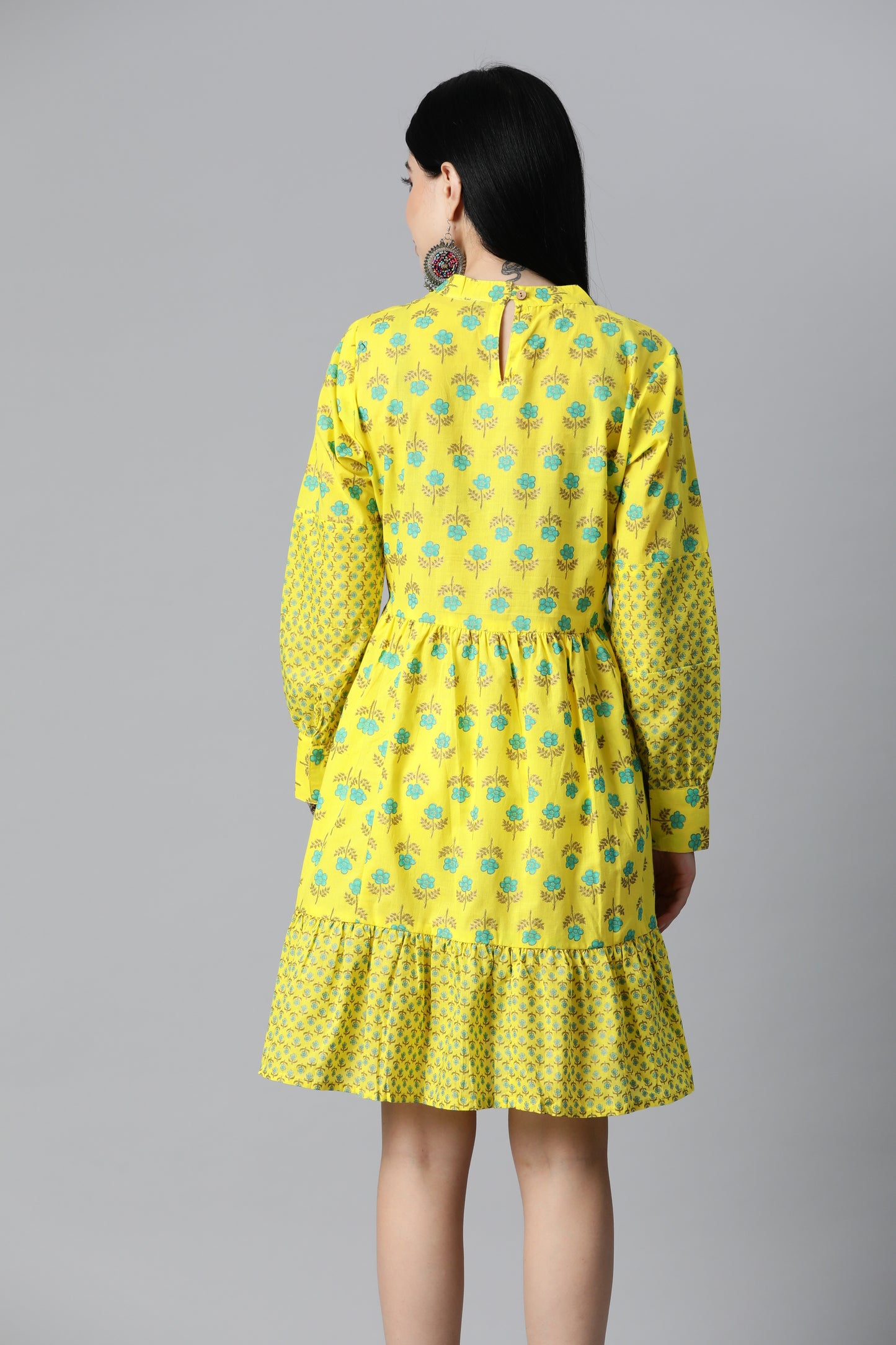 Yellow Printed Flare Dress