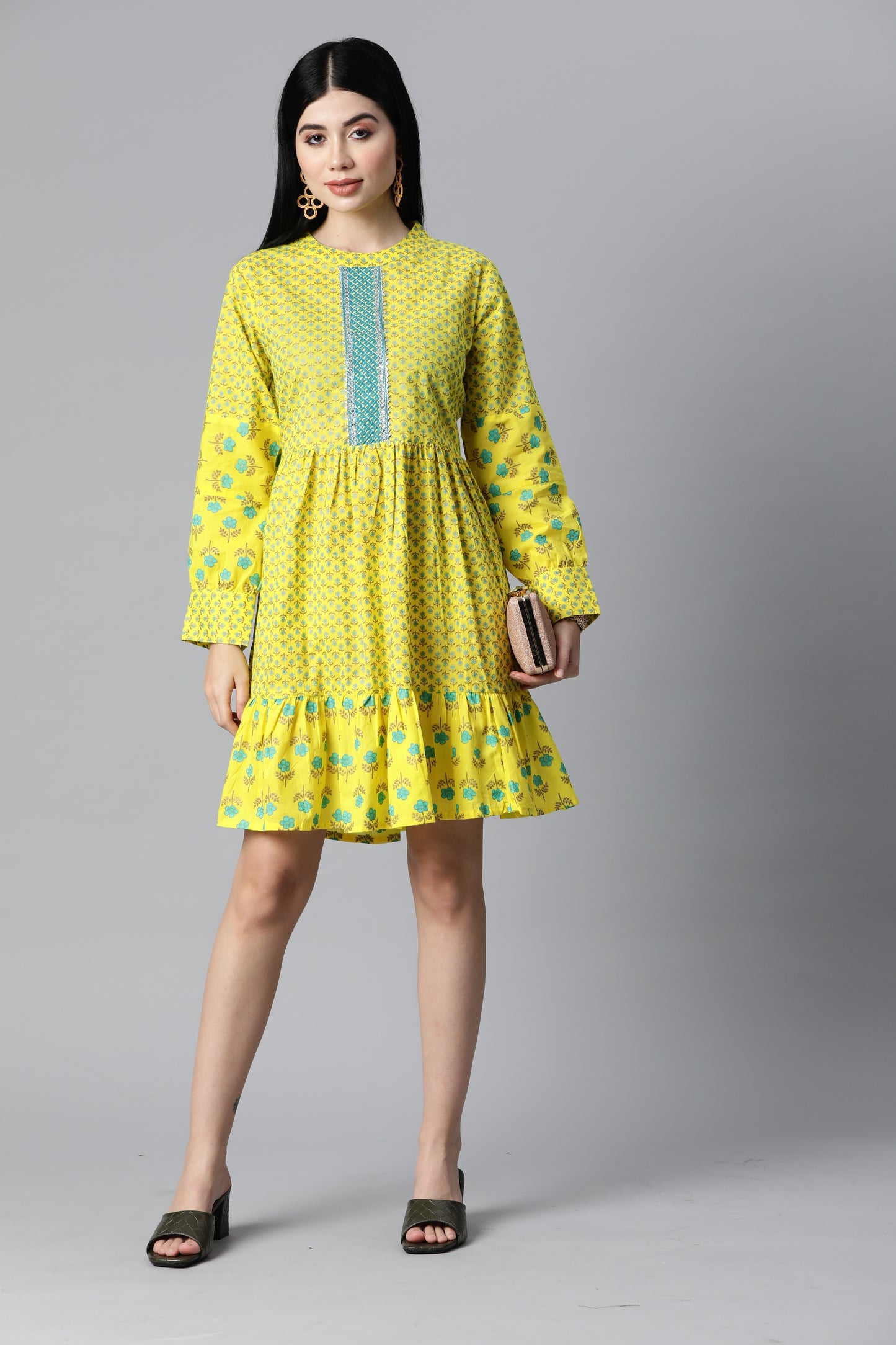 Printed Yellow Flare Dress