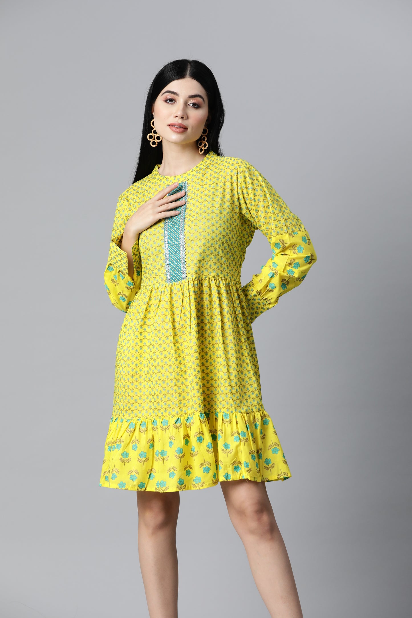 Printed Yellow Flare Dress