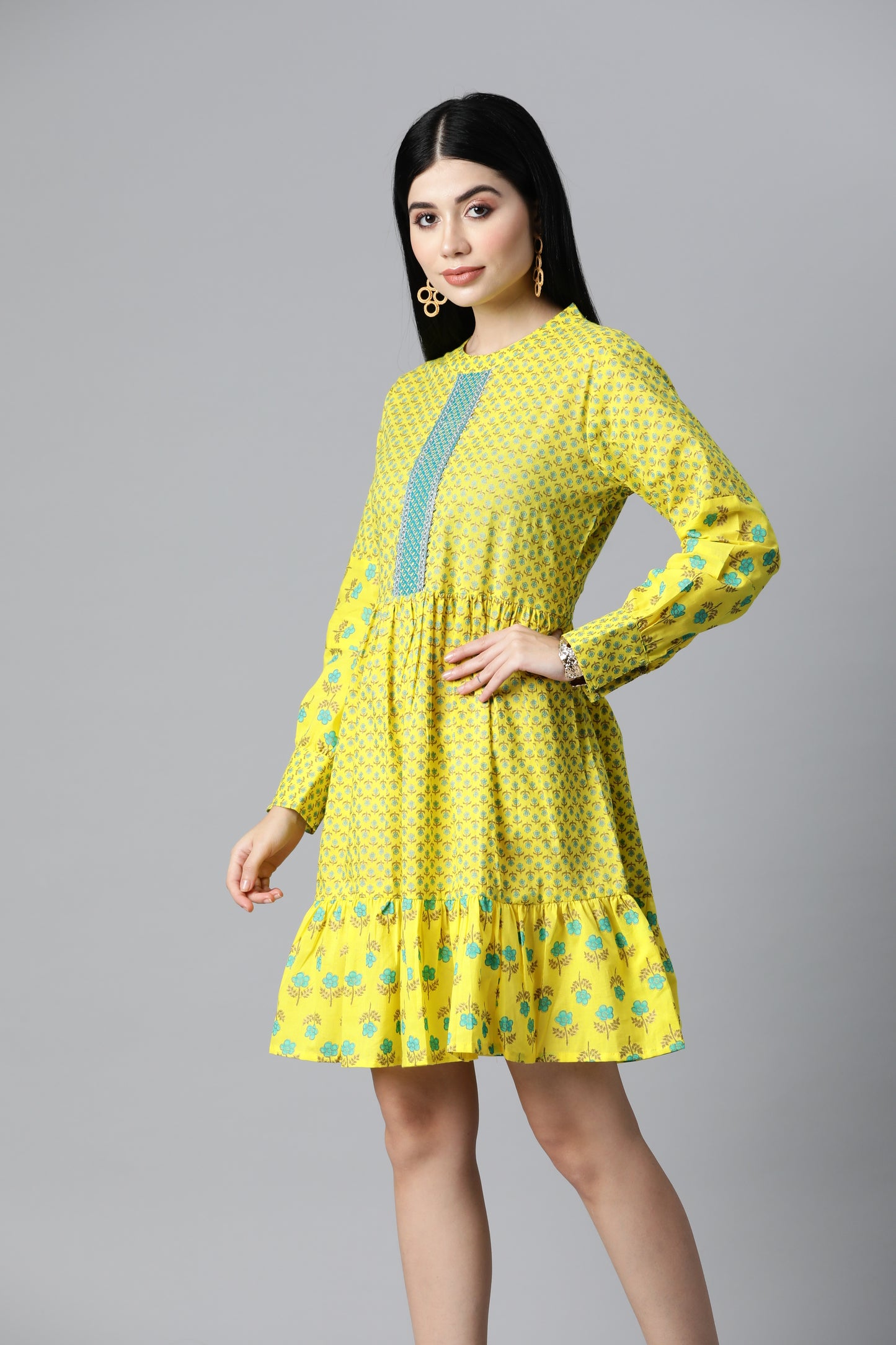 Printed Yellow Flare Dress