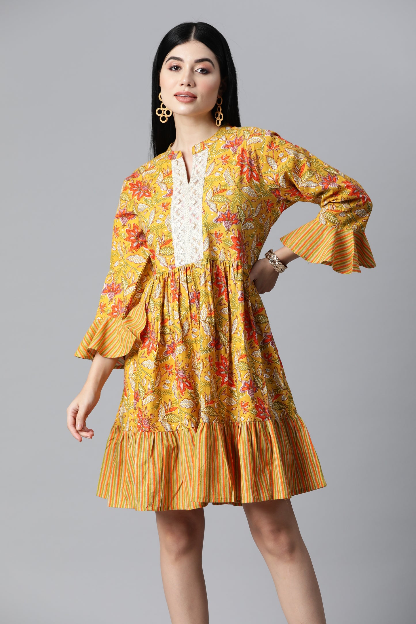 Mustard Printed Flare Dress