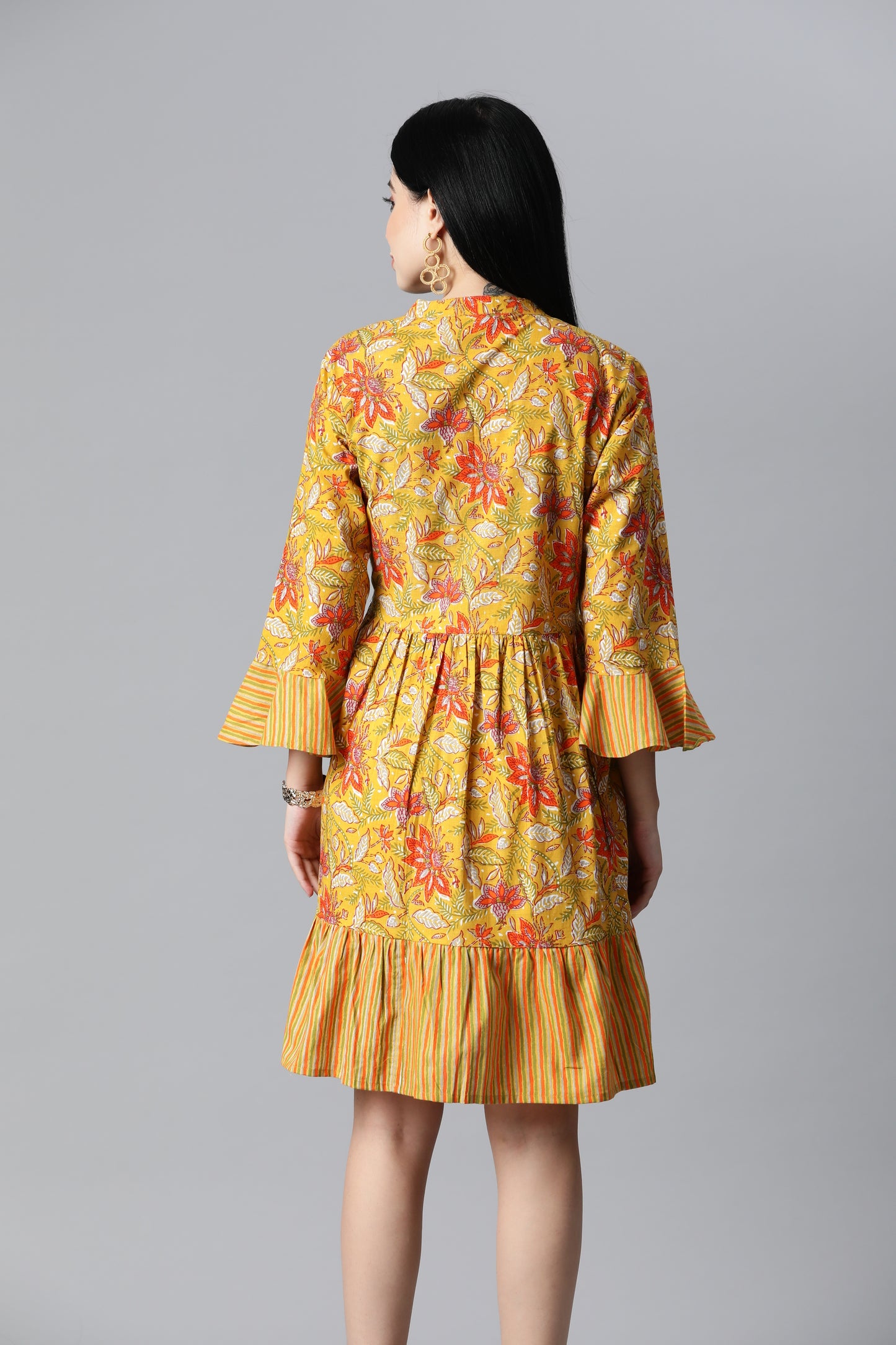 Mustard Printed Flare Dress
