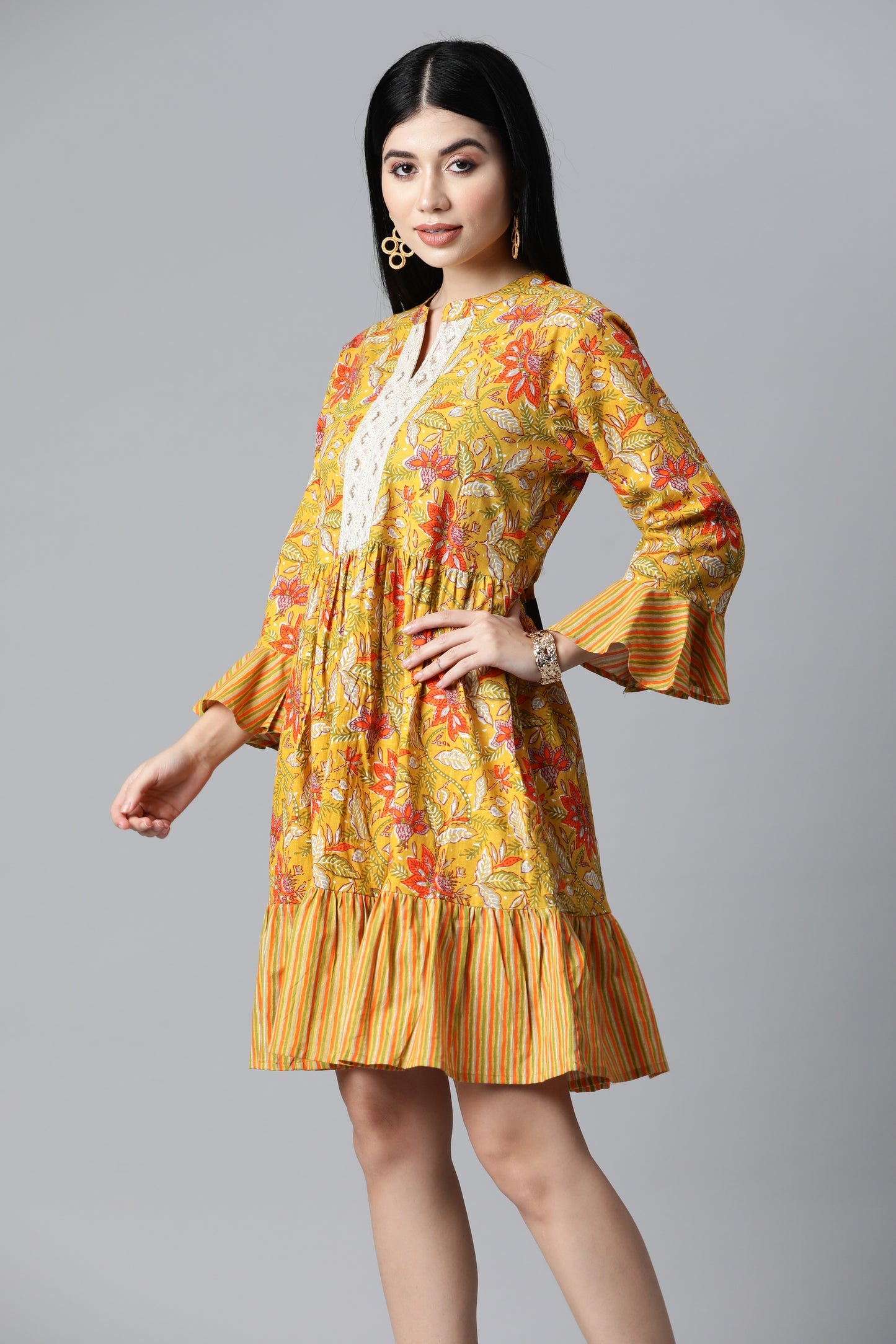 Mustard Printed Flare Dress