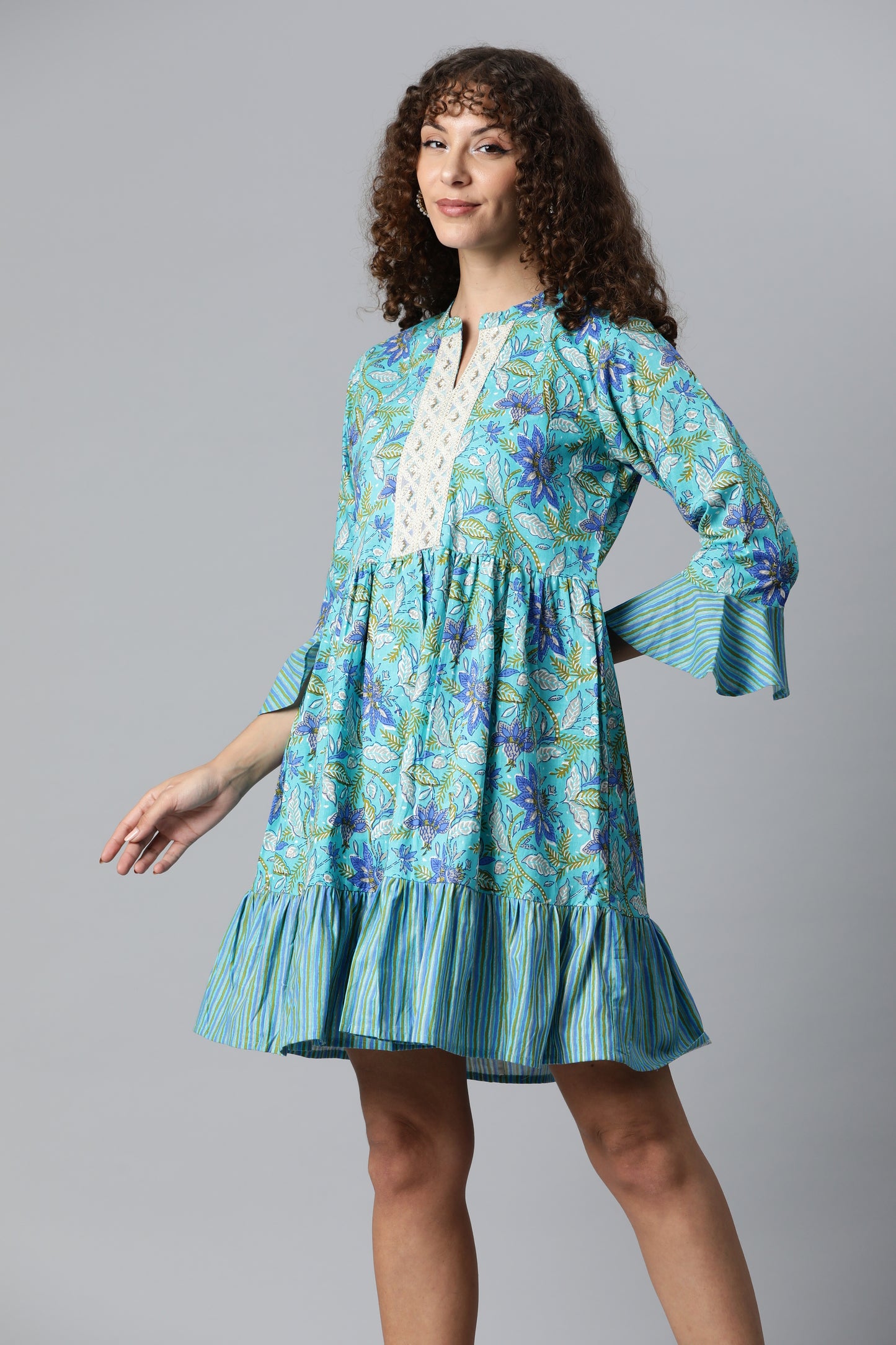 Sky Blue Printed Flare Dress