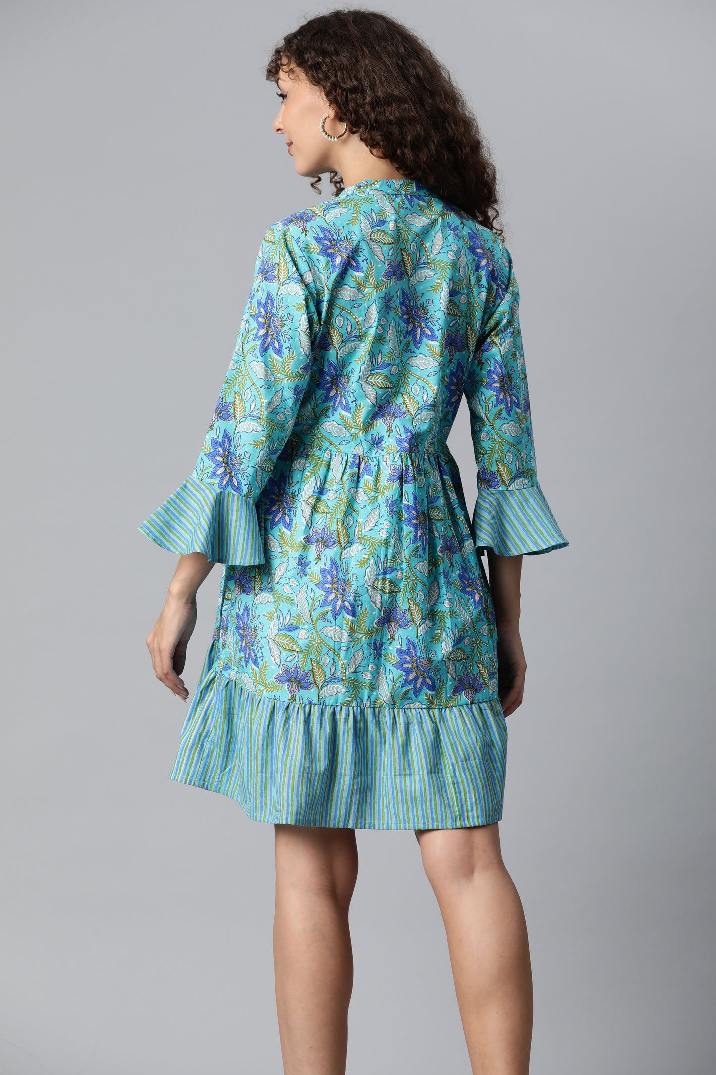 Sky Blue Printed Flare Dress