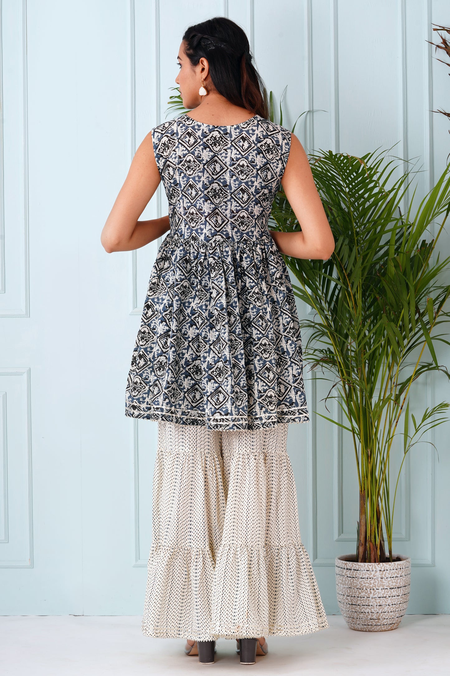 Blue And White Sharara Set with Dupatta