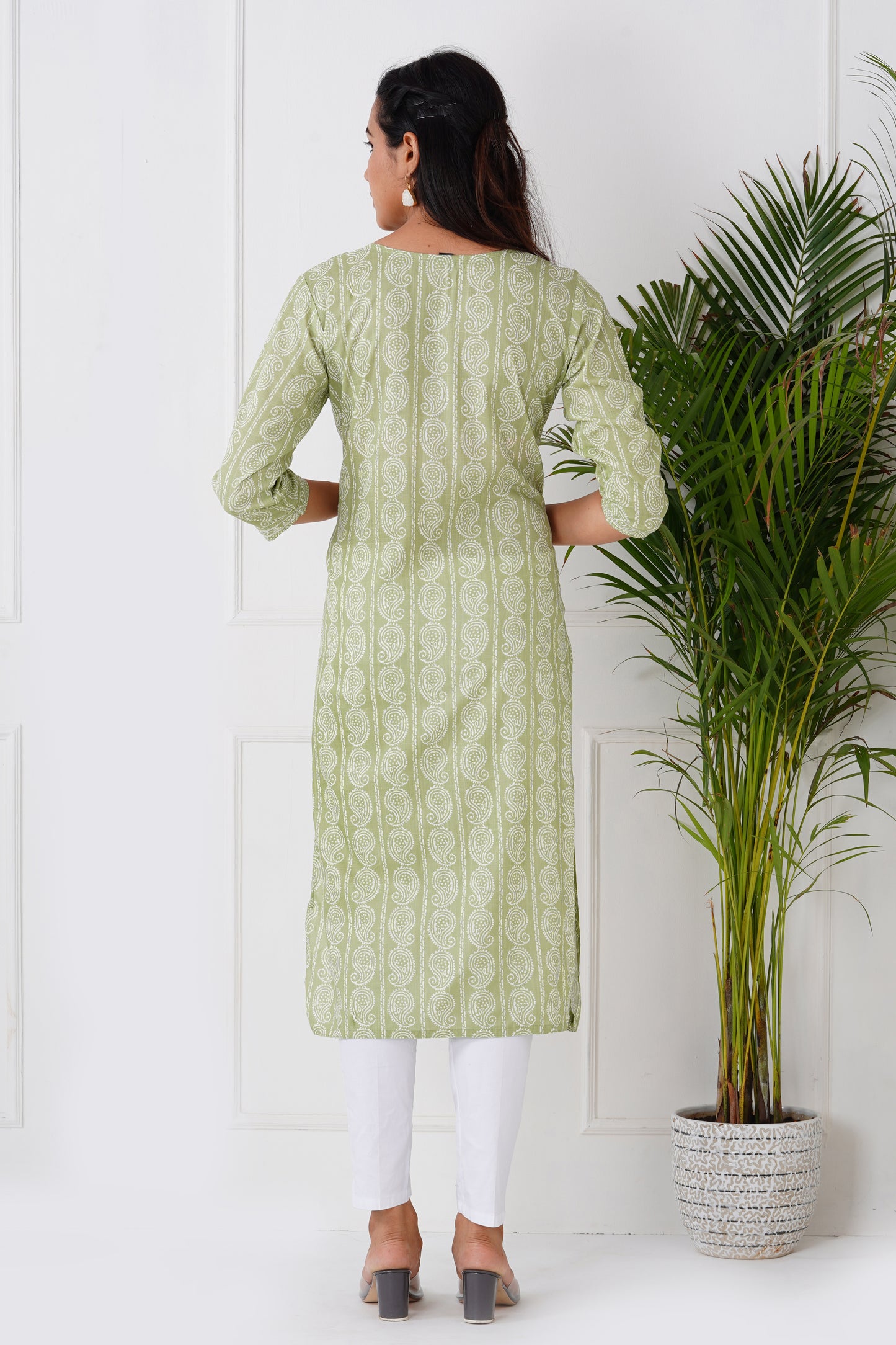 Green Kurti With Neck Work