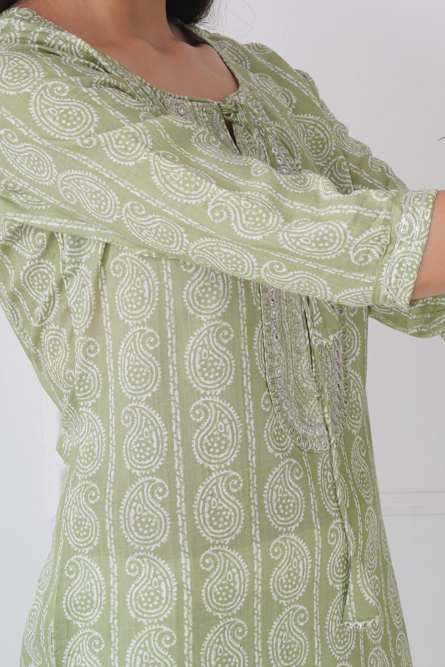 Green Kurti With Neck Work