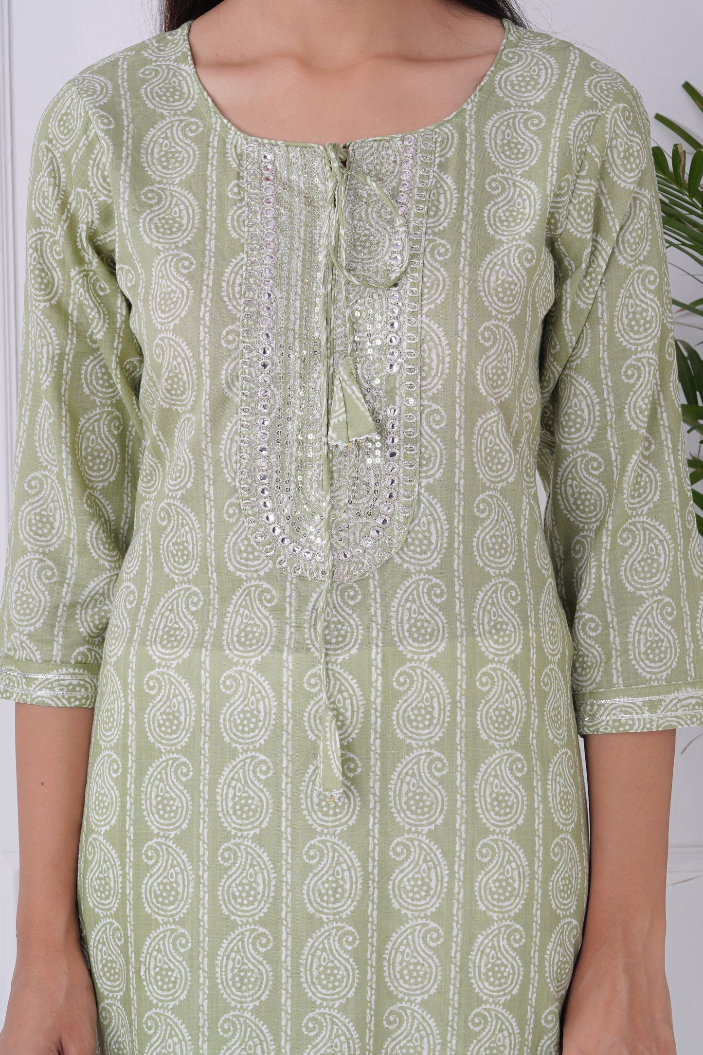 Green Kurti With Neck Work