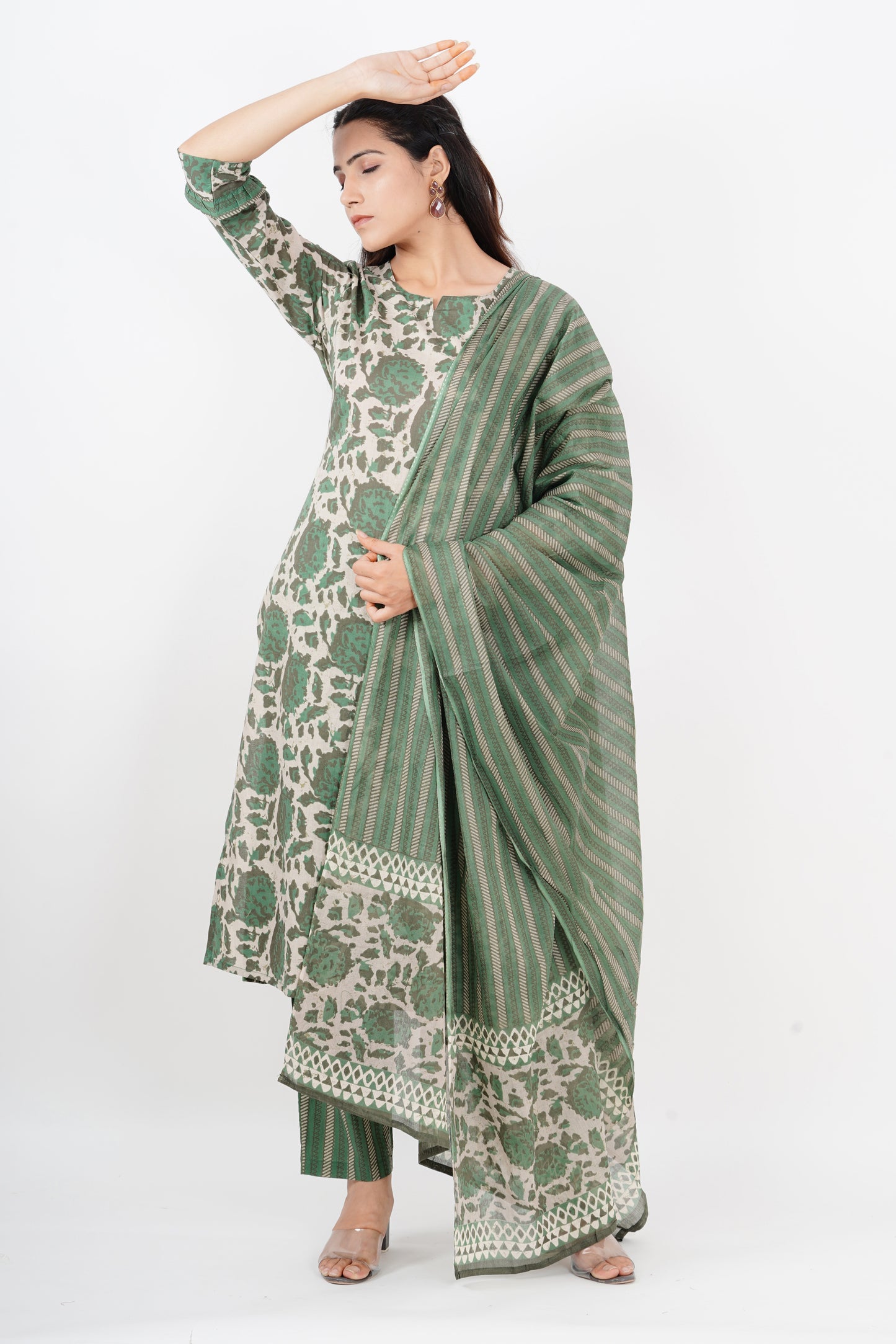 Green Casual Suit With Dupatta