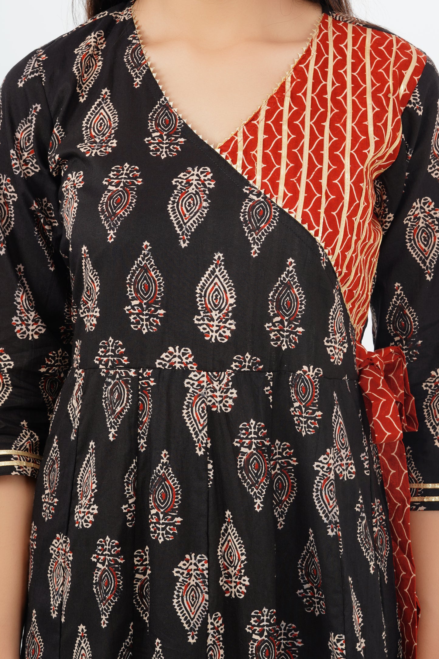 Angrakha Black and Red Anarkali Suit set with Dupatta