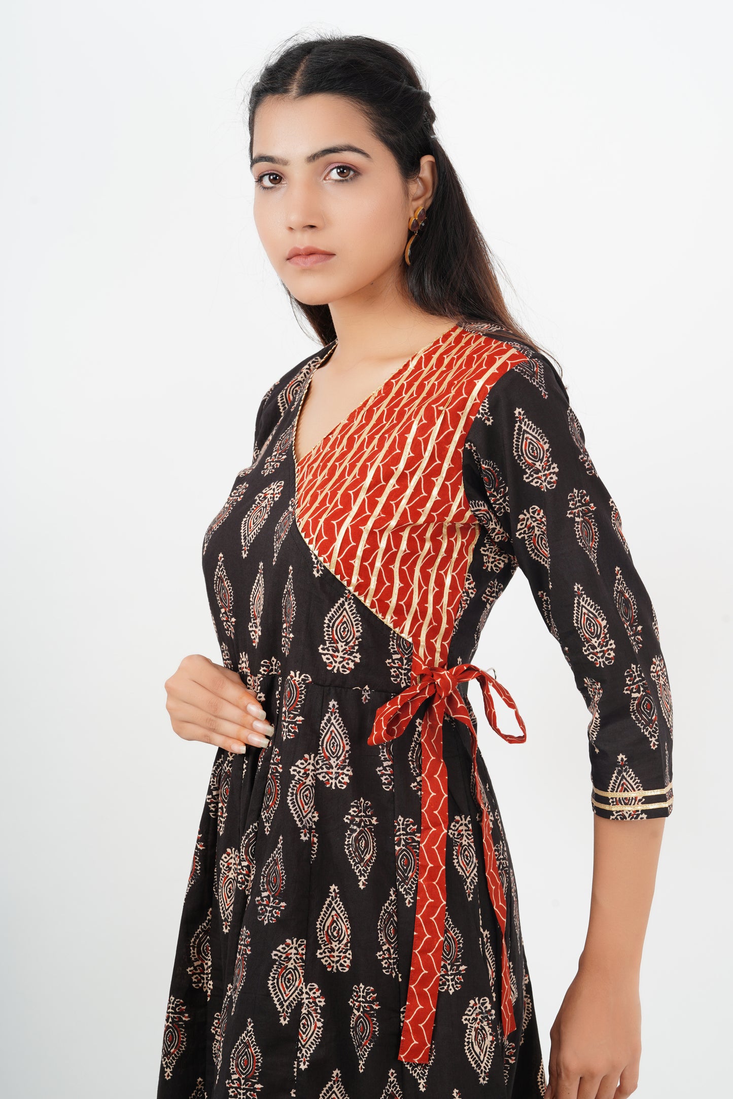 Angrakha Black and Red Anarkali Suit set with Dupatta