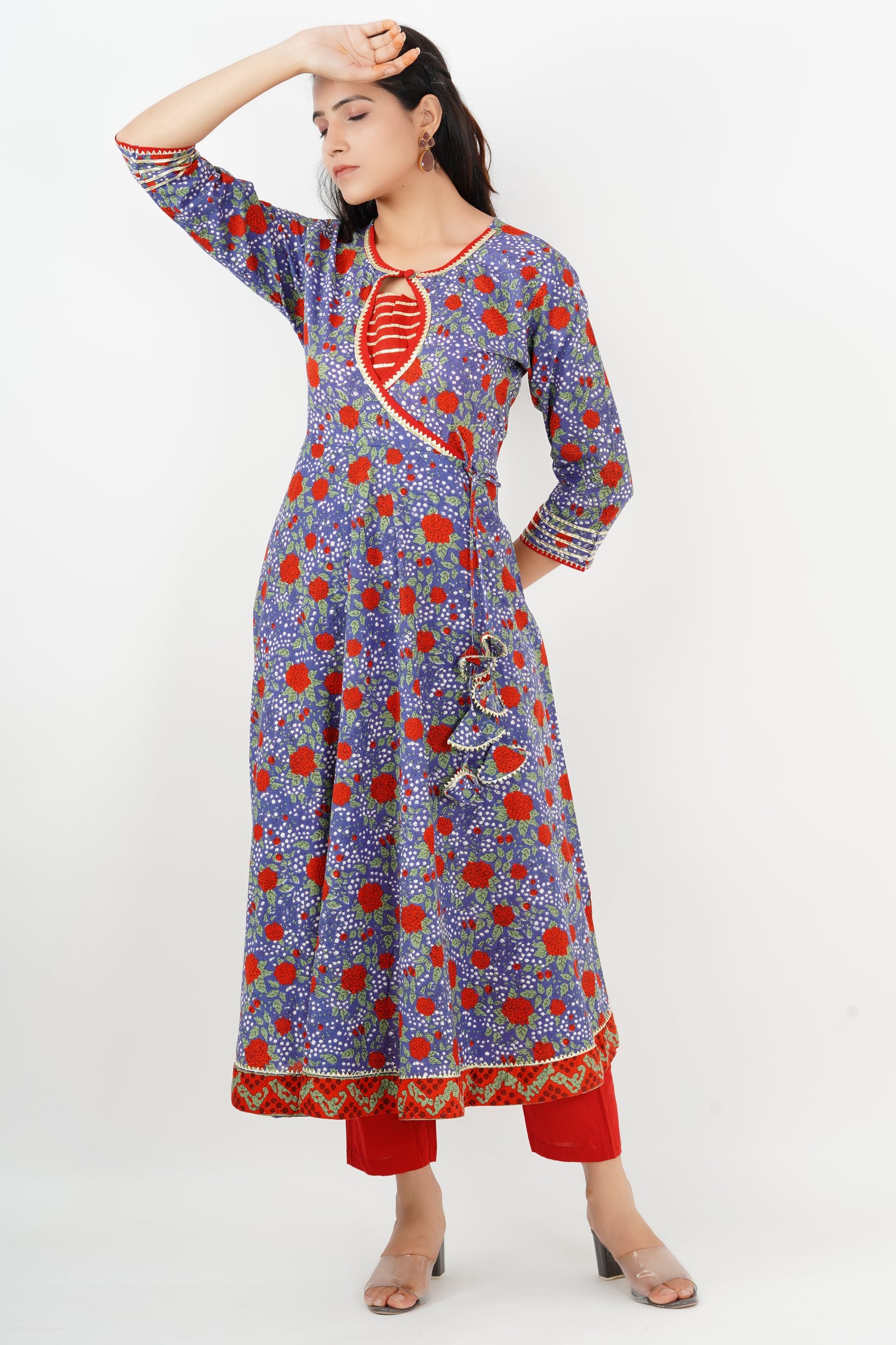 Blue and Red Anarkali Suit with Dupatta