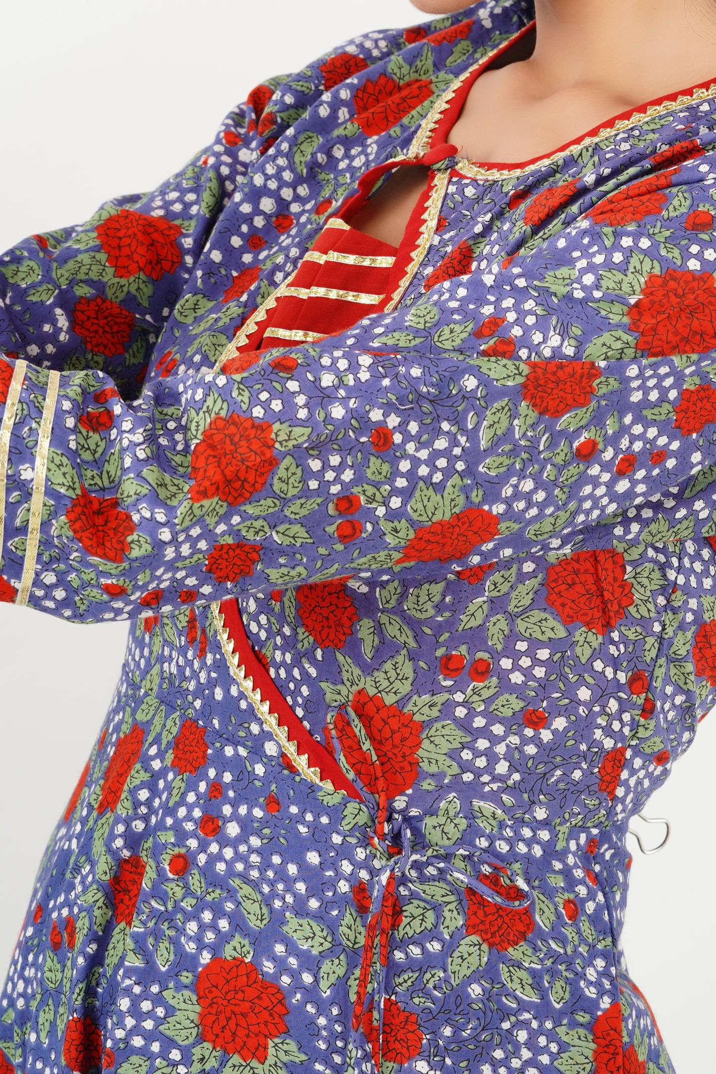 Blue and Red Anarkali Suit with Dupatta