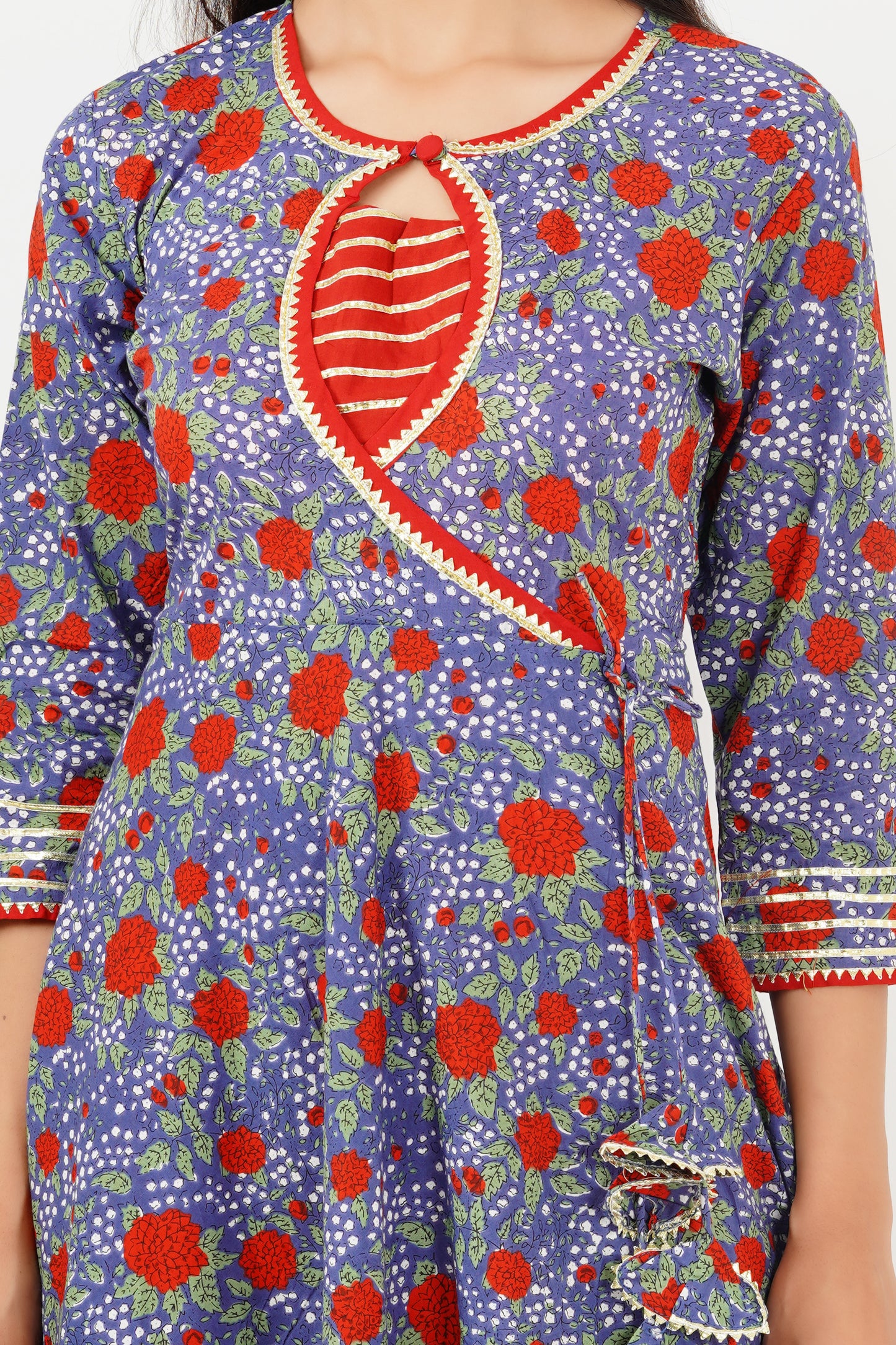 Blue and Red Anarkali Suit with Dupatta