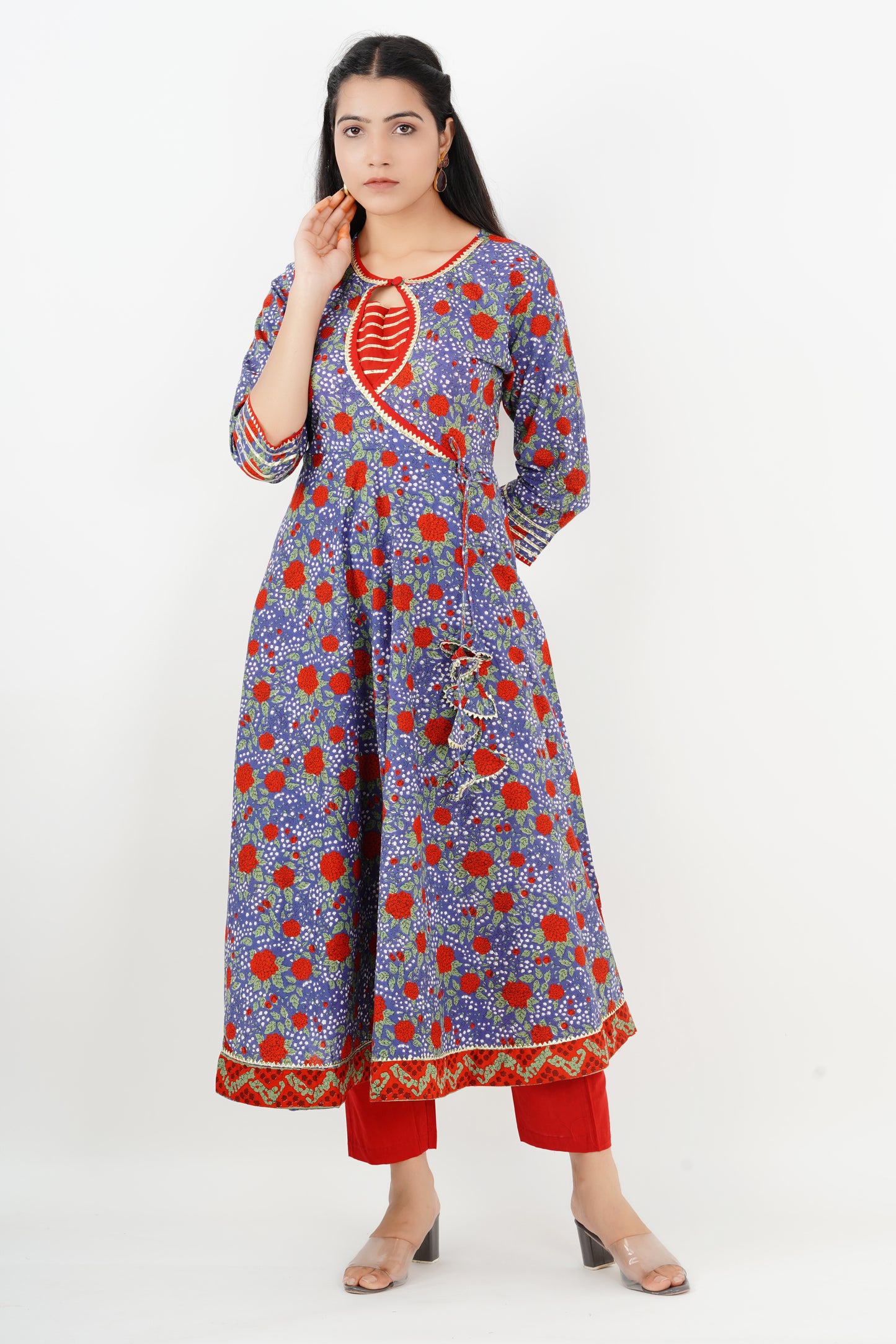 Blue and Red Anarkali Suit with Dupatta