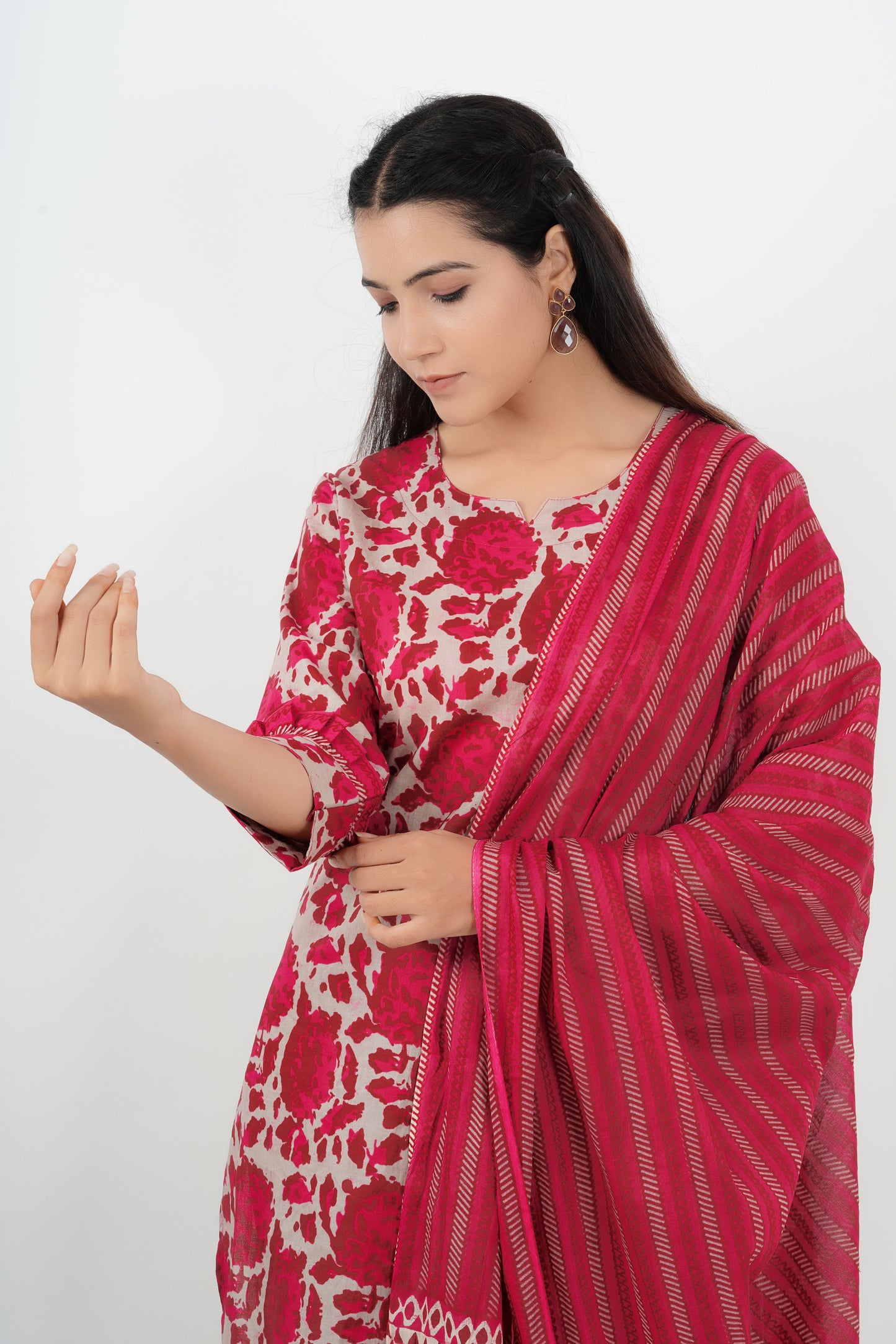 Bagru Print Casual Suit With Dupatta