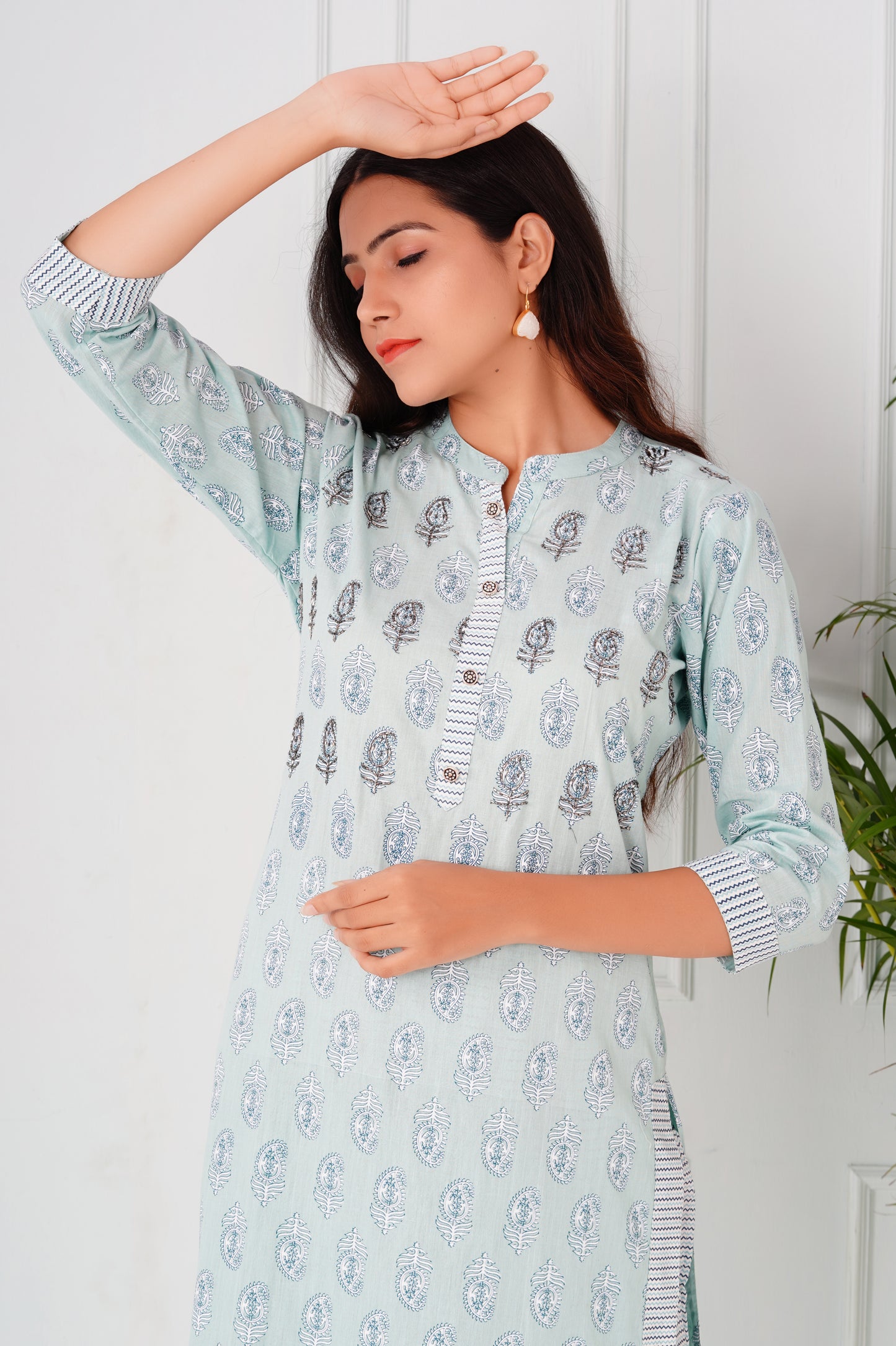 Sky Blue Handblock Suit set with Dupatta