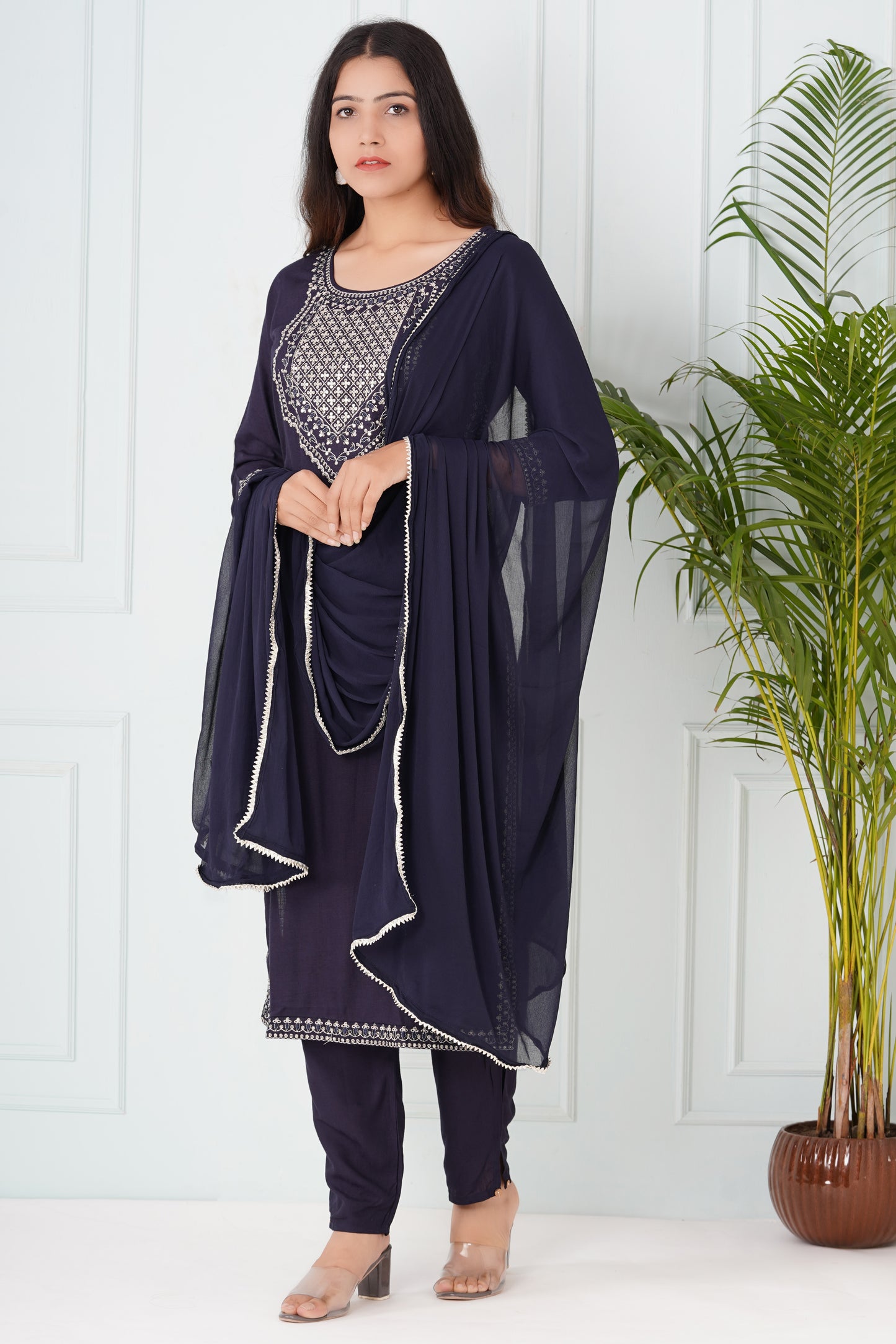 Dark Blue Suit Set with Dupatta