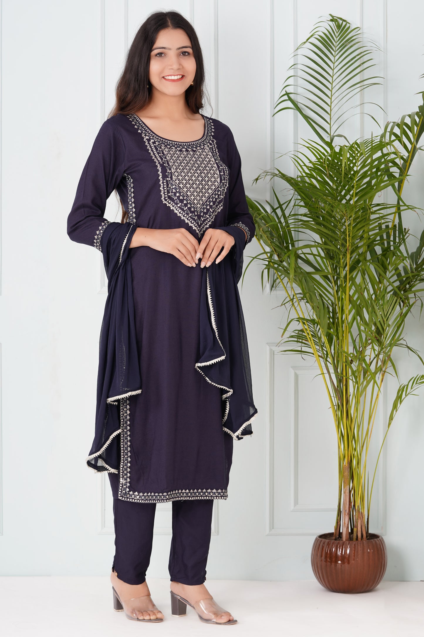 Dark Blue Suit Set with Dupatta