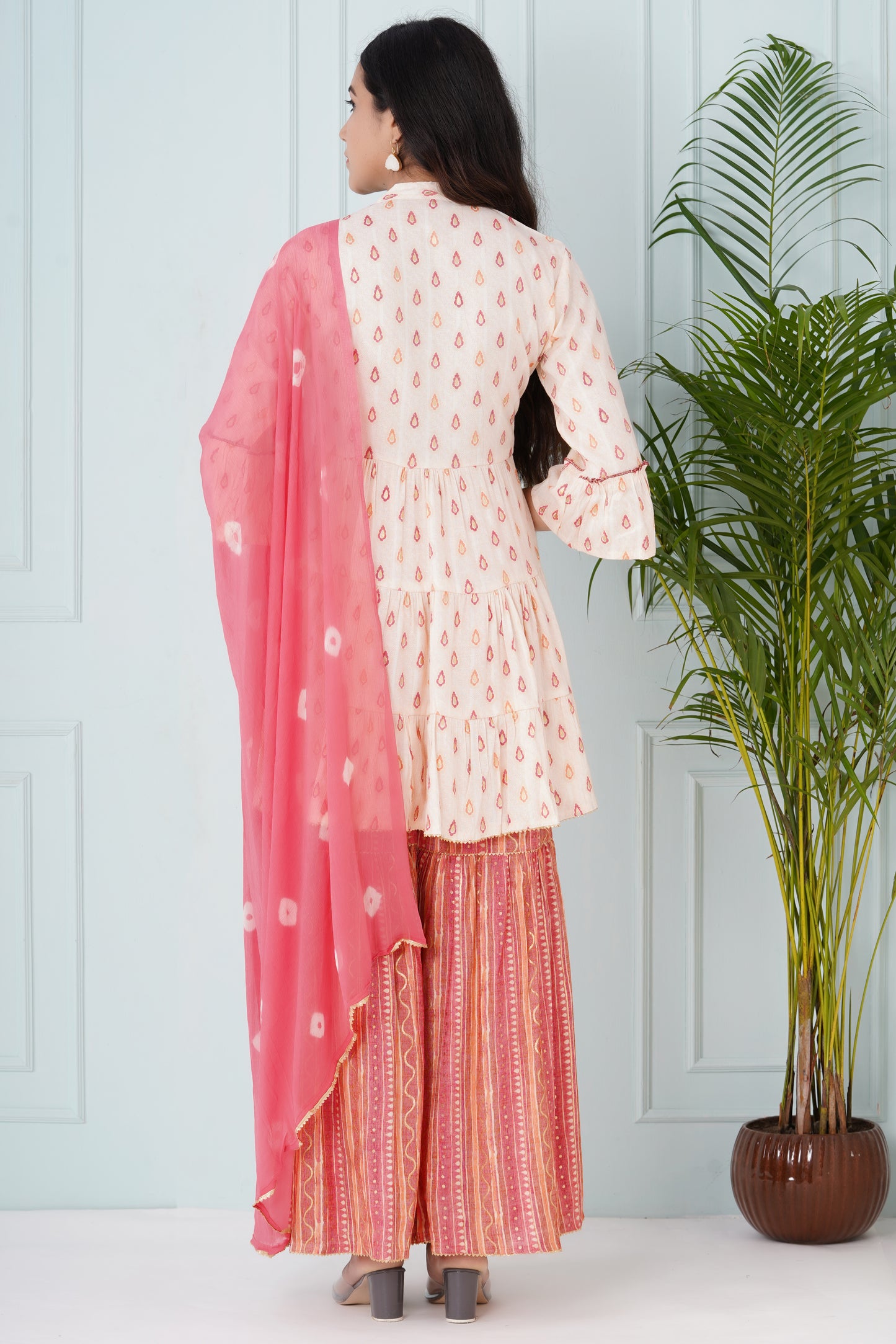 Pink and White Sharara Set with Dupatta
