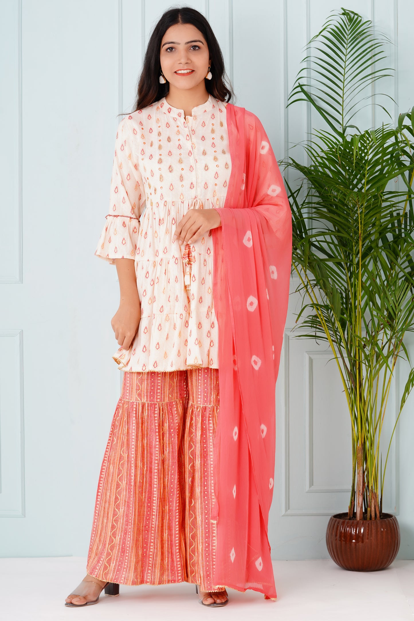 Pink and White Sharara Set with Dupatta