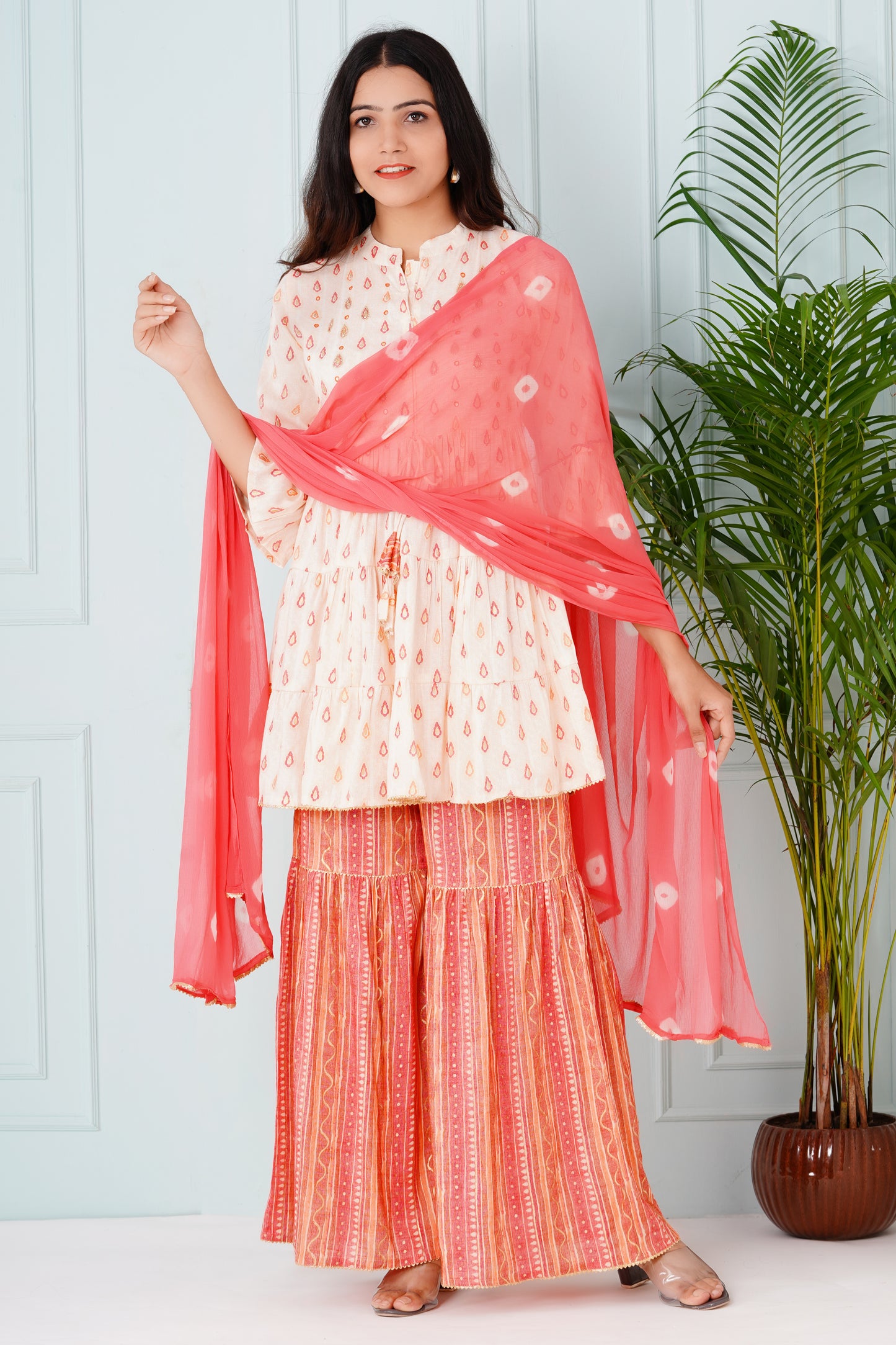 Pink and White Sharara Set with Dupatta