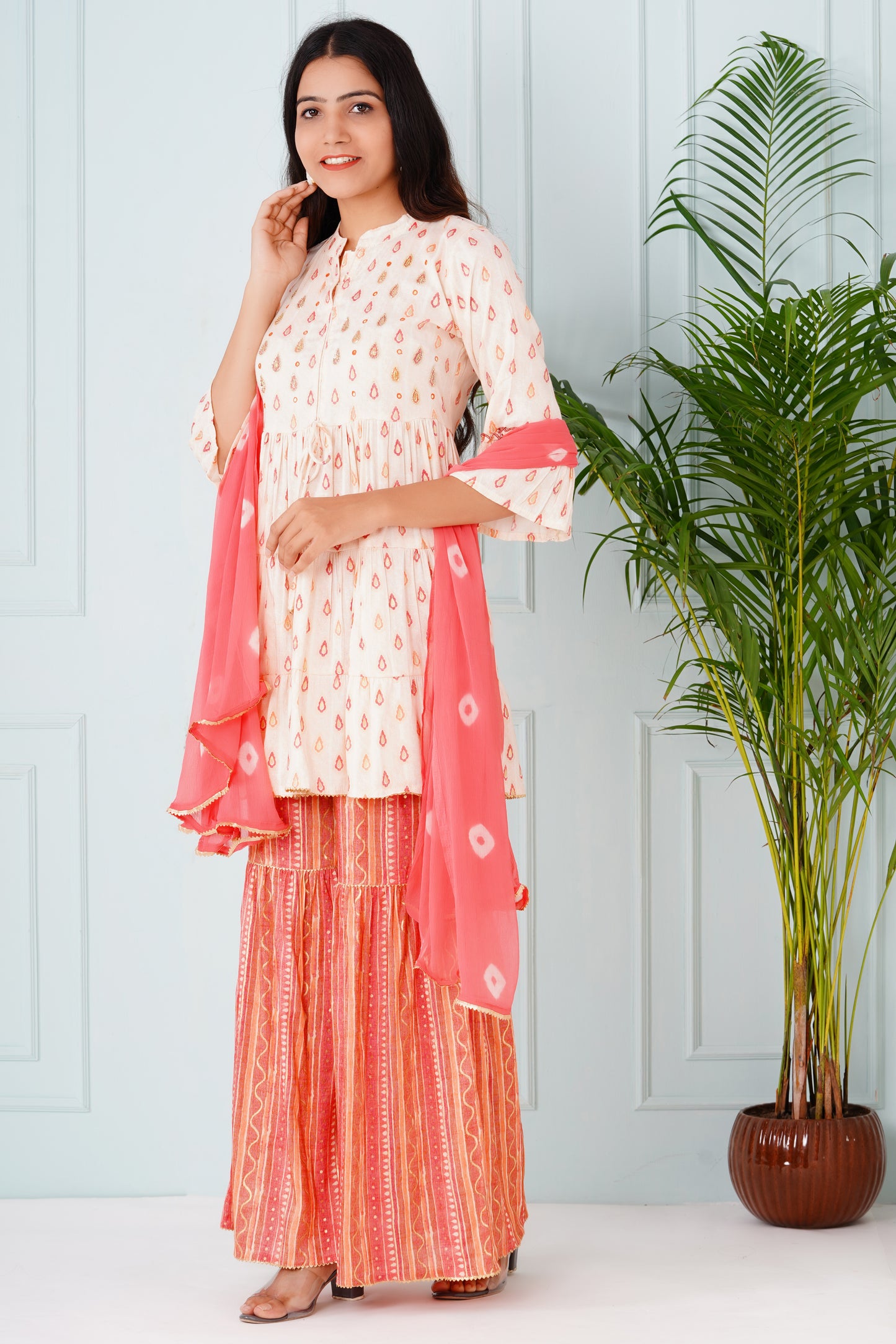 Pink and White Sharara Set with Dupatta