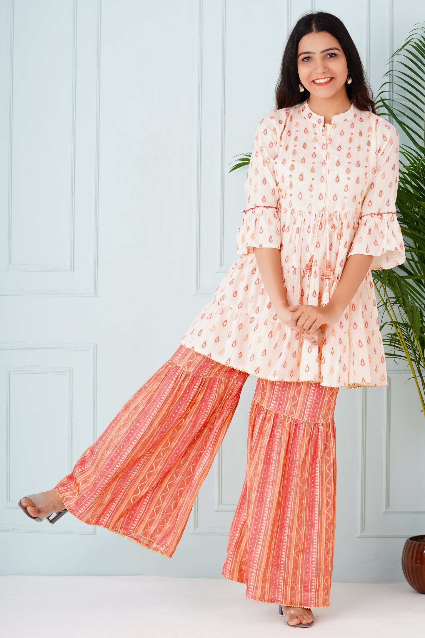 Pink and White Sharara Set with Dupatta