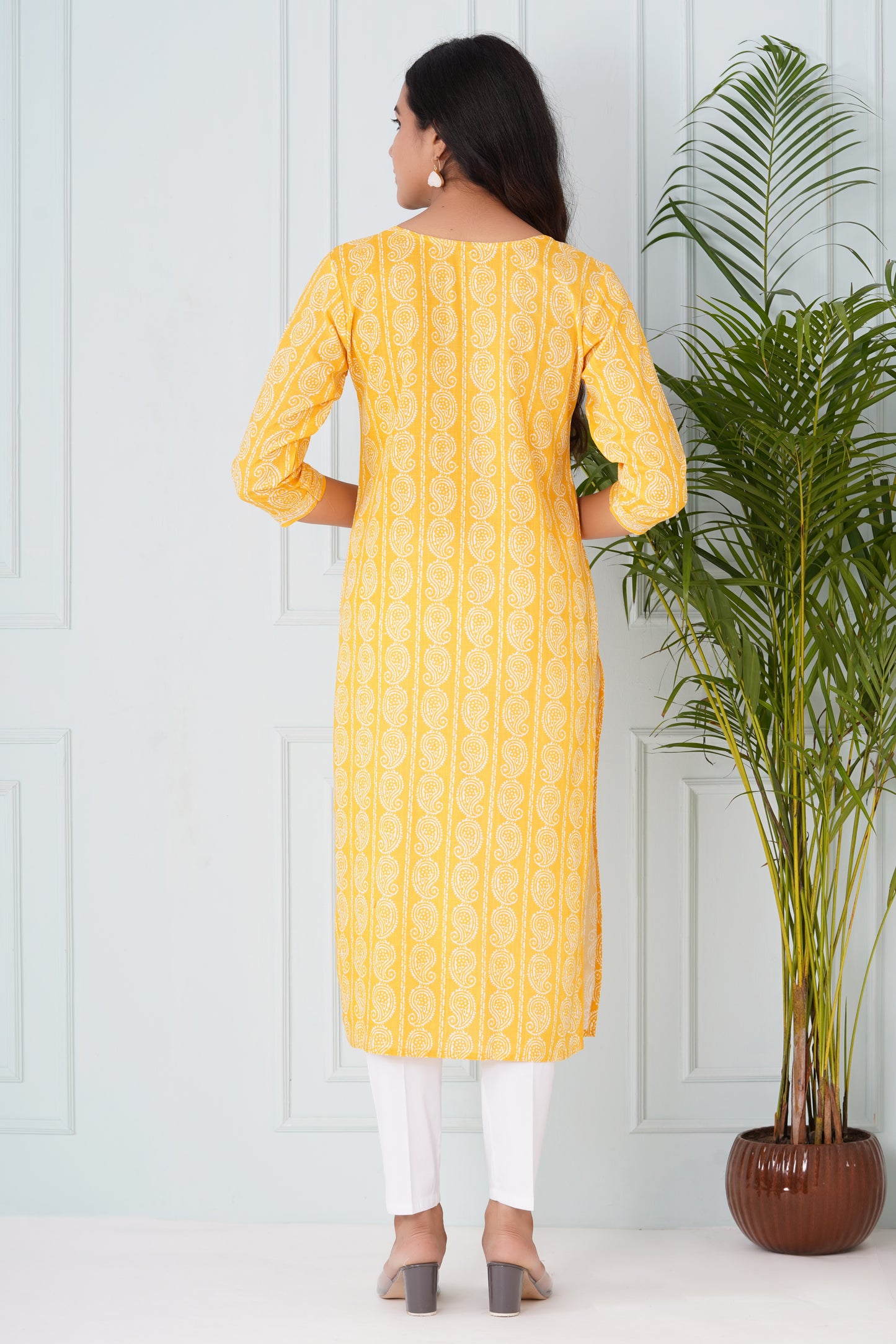 Yellow Kurti With Neck work
