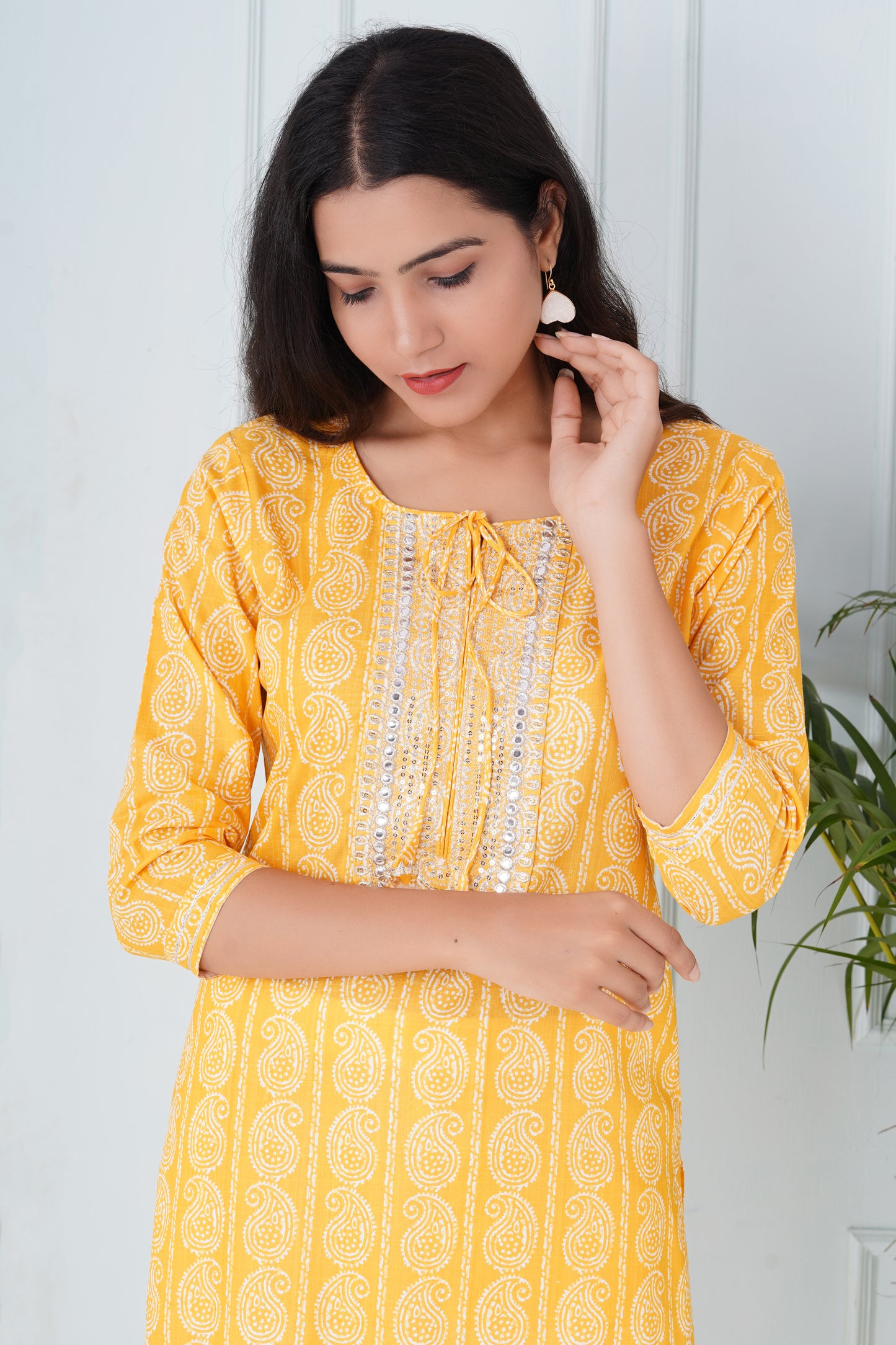 Yellow Kurti With Neck work