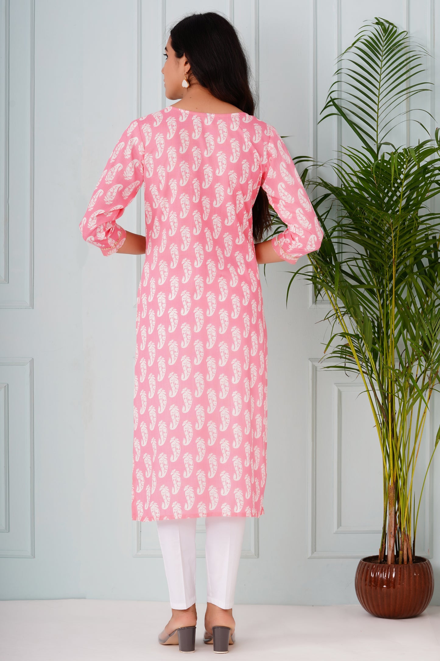 Pink Kurti With Neck work