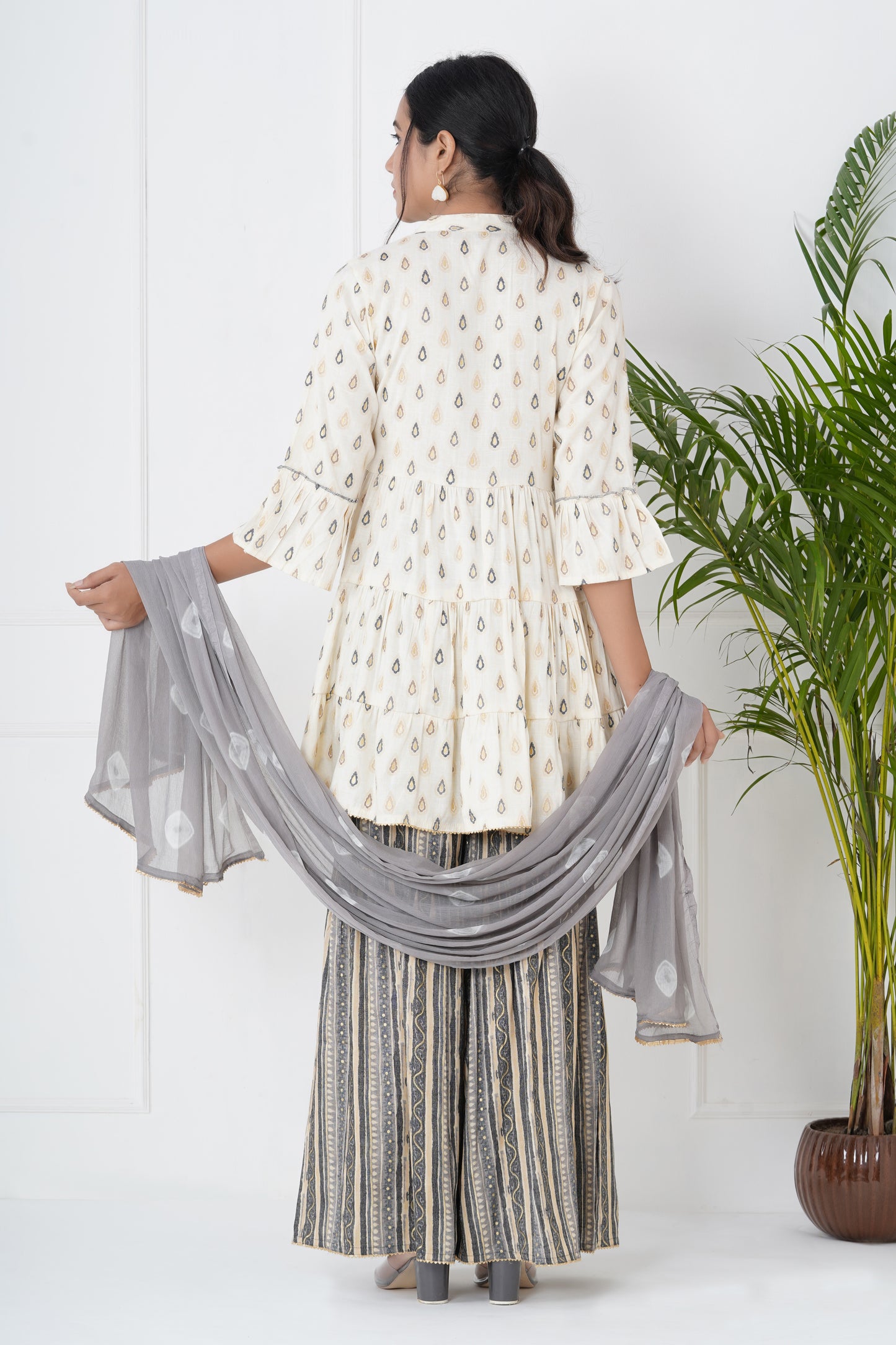 Grey And White Sharara Set With Dupatta