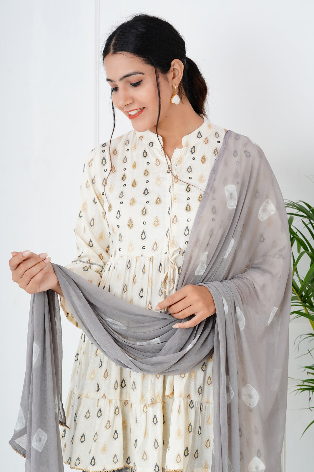 Grey And White Sharara Set With Dupatta
