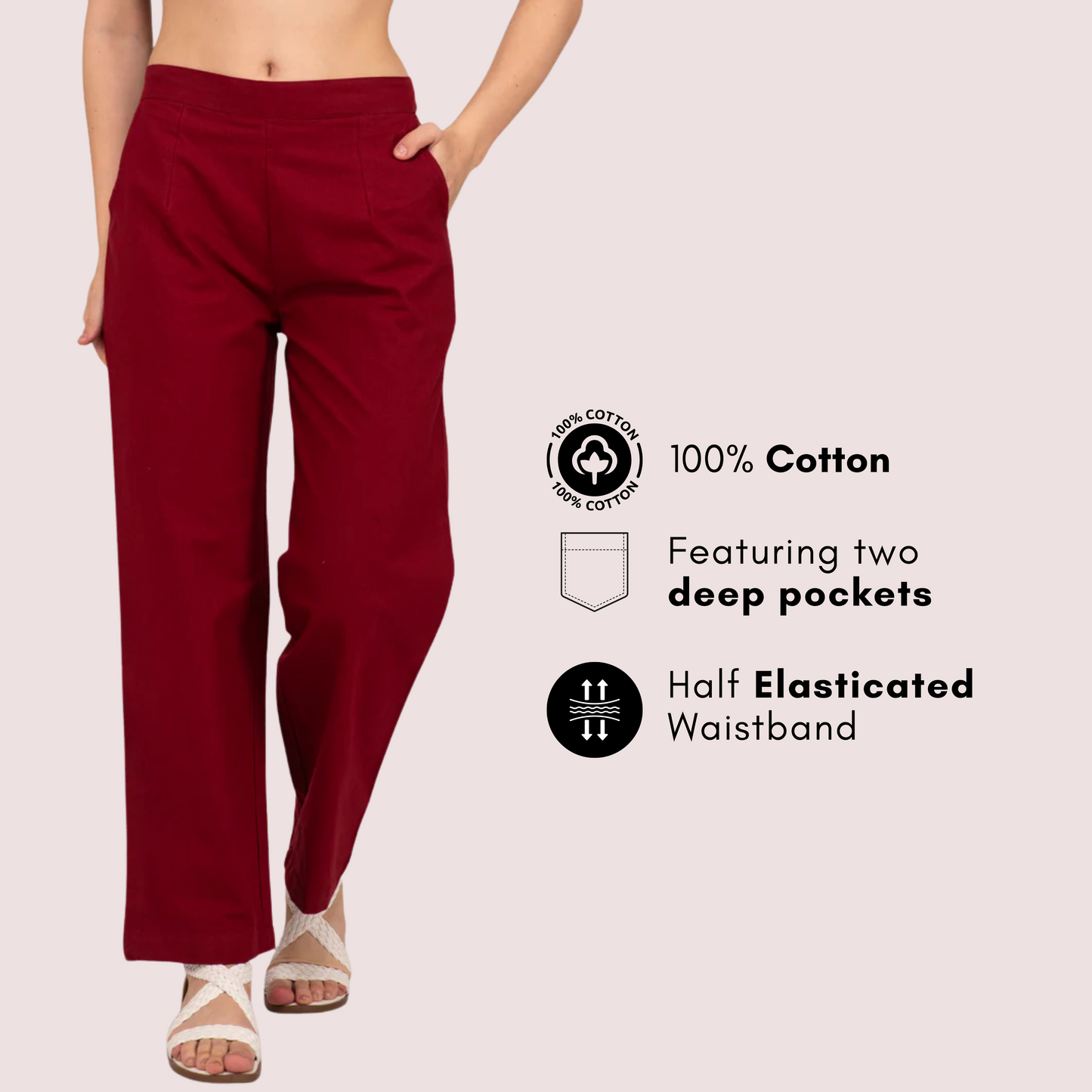 Maroon Wide Leg Cotton Pant