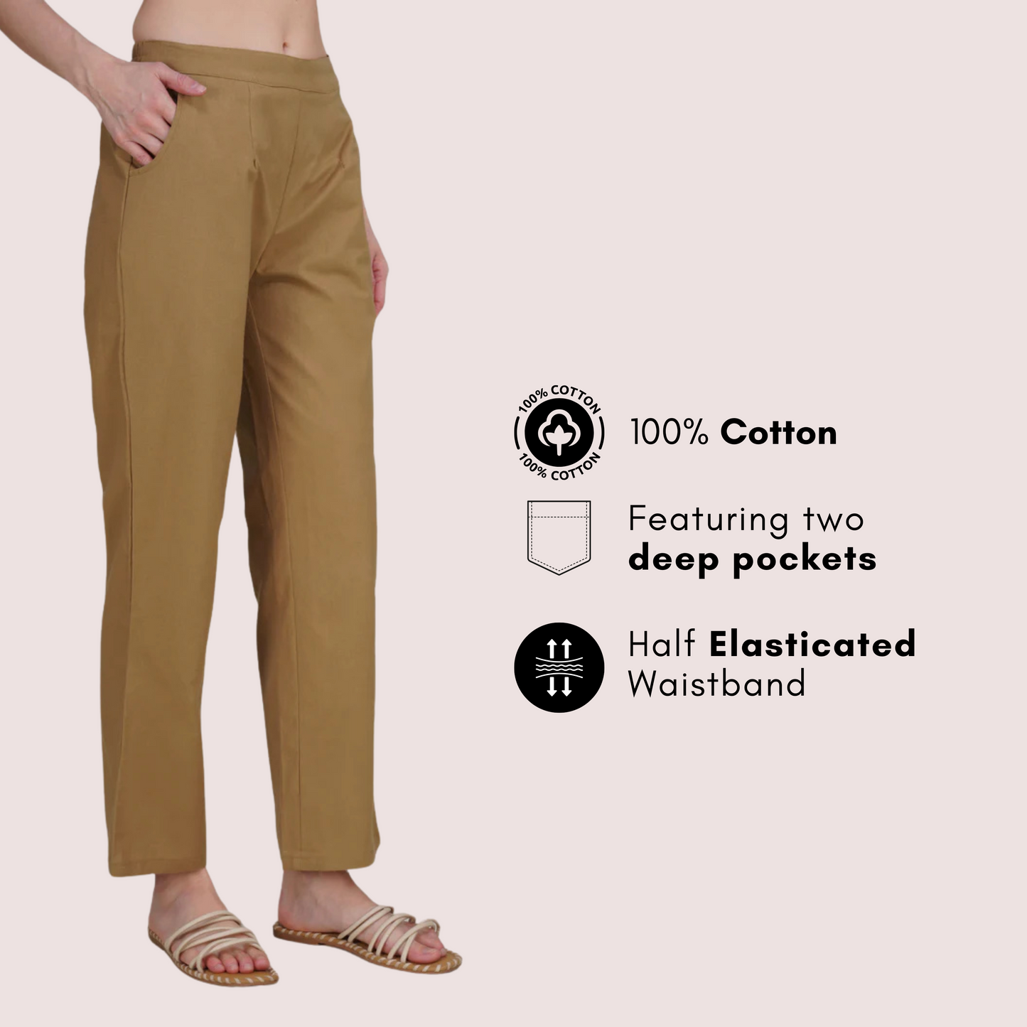 Camel Brown Wide Leg Cotton Pant