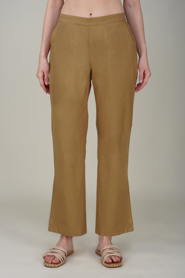 Camel Brown Wide Leg Cotton Pant