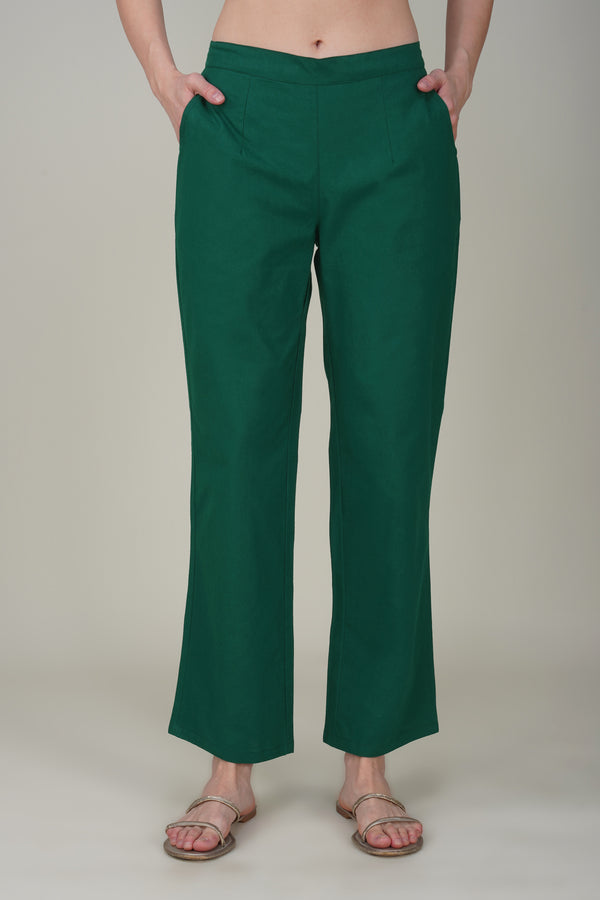 Bottle Green  Wide Leg Cotton Pant