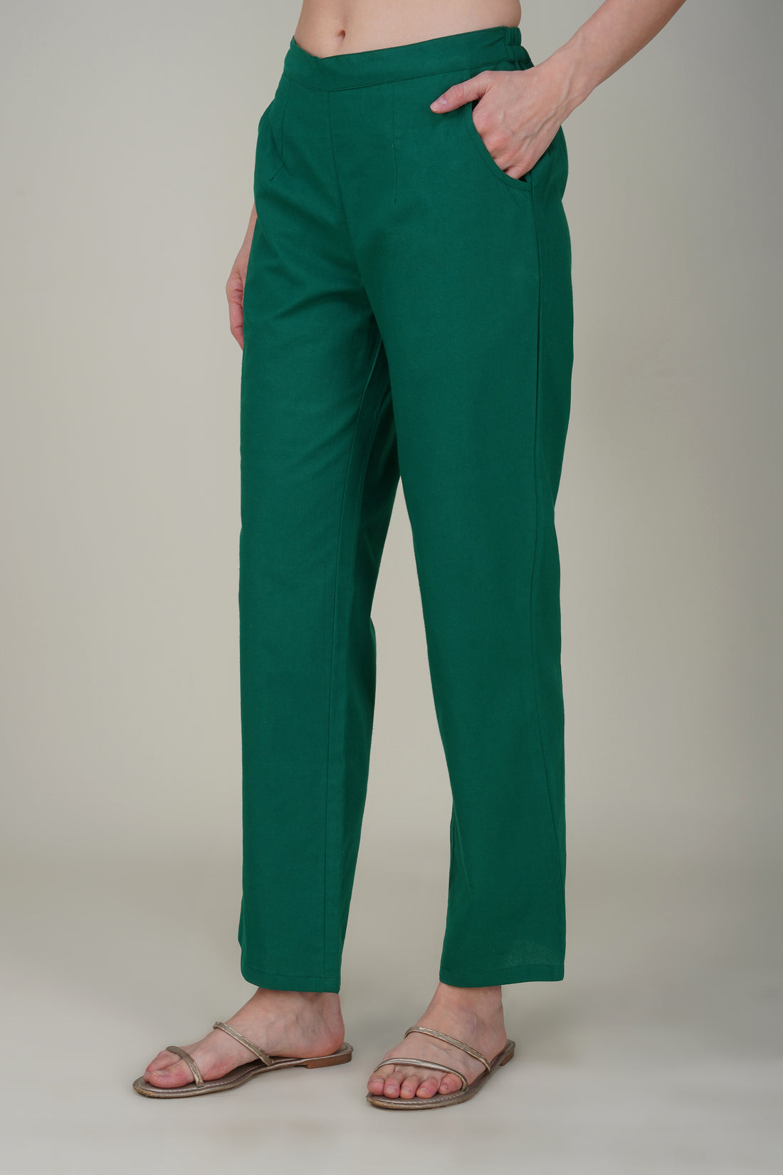 Bottle Green  Wide Leg Cotton Pant