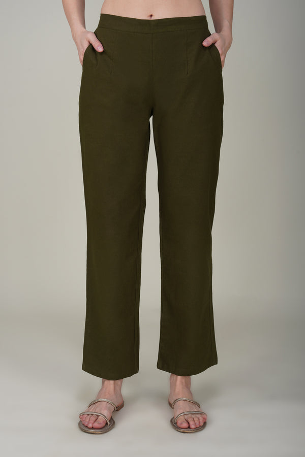 Olive Green Wide Leg Cotton Pant