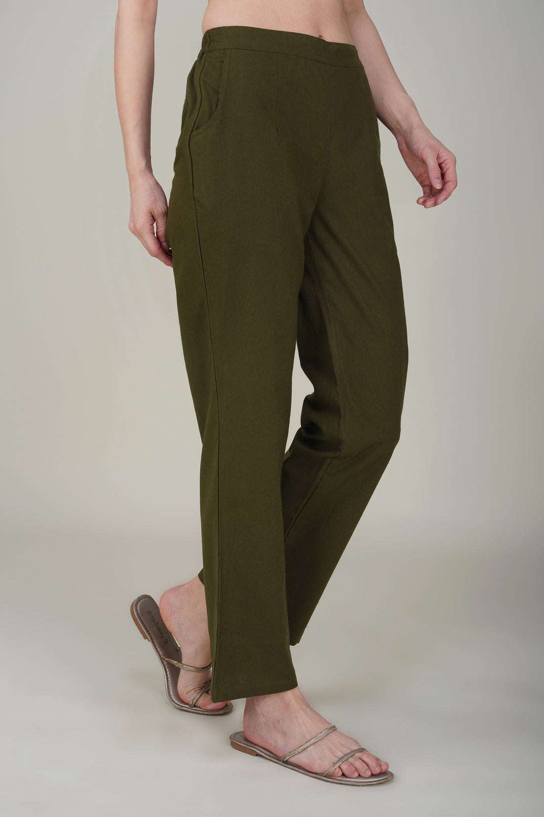 Olive Green Wide Leg Cotton Pant