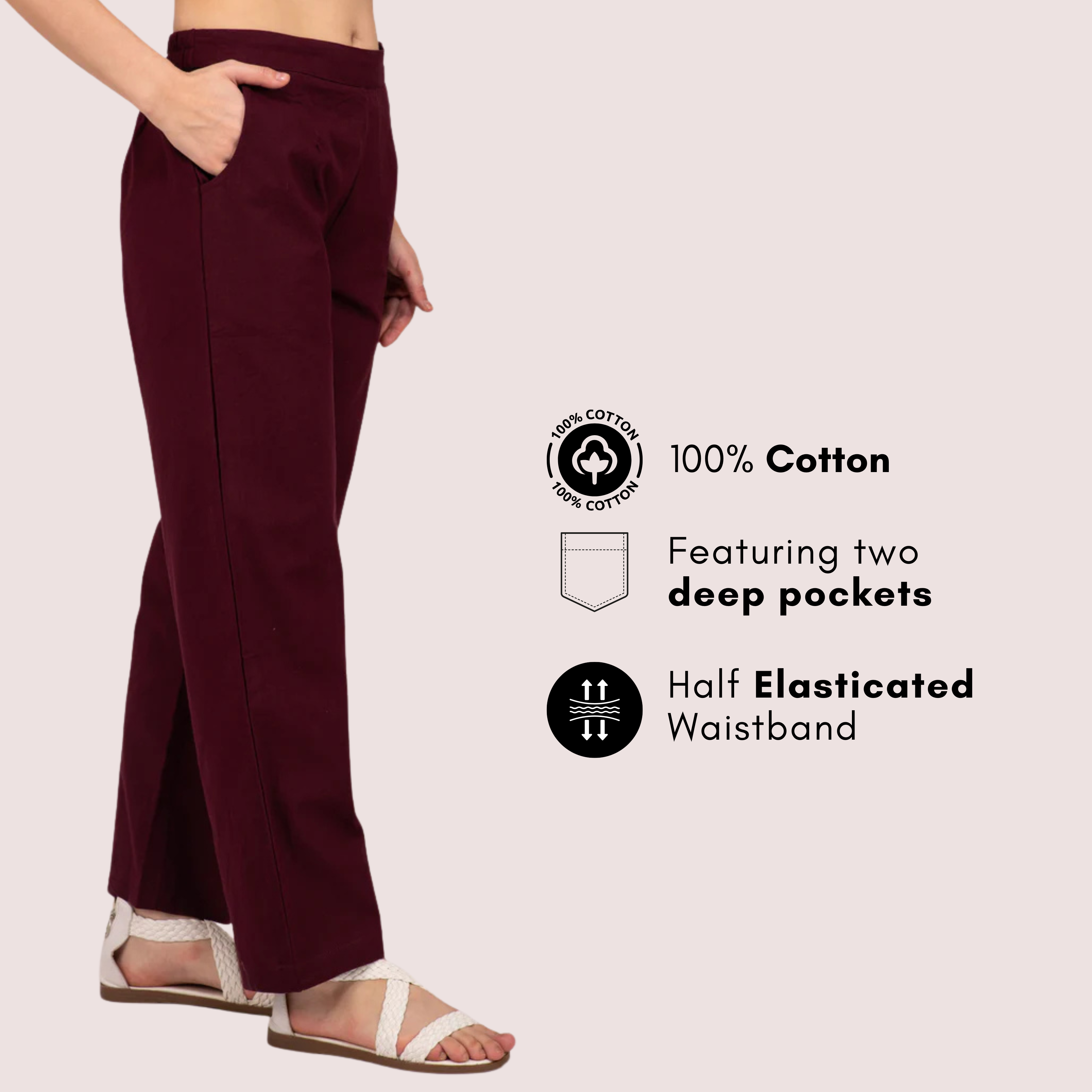 Wine Wide Leg Cotton Pant