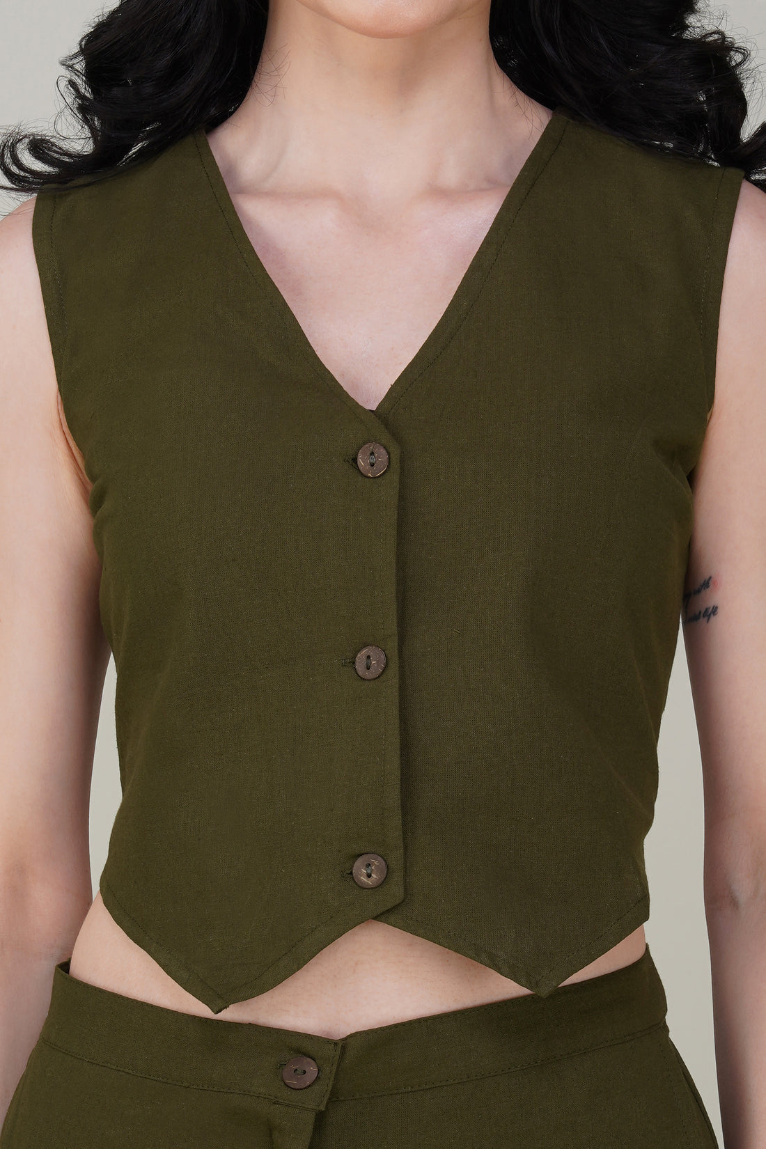 Olive Green  Stylish Cotton Waist coat