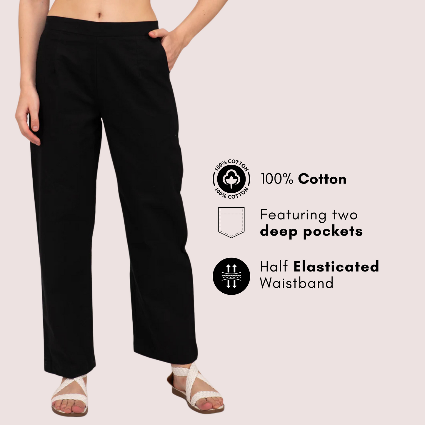 Black Wide Leg Cotton Pant