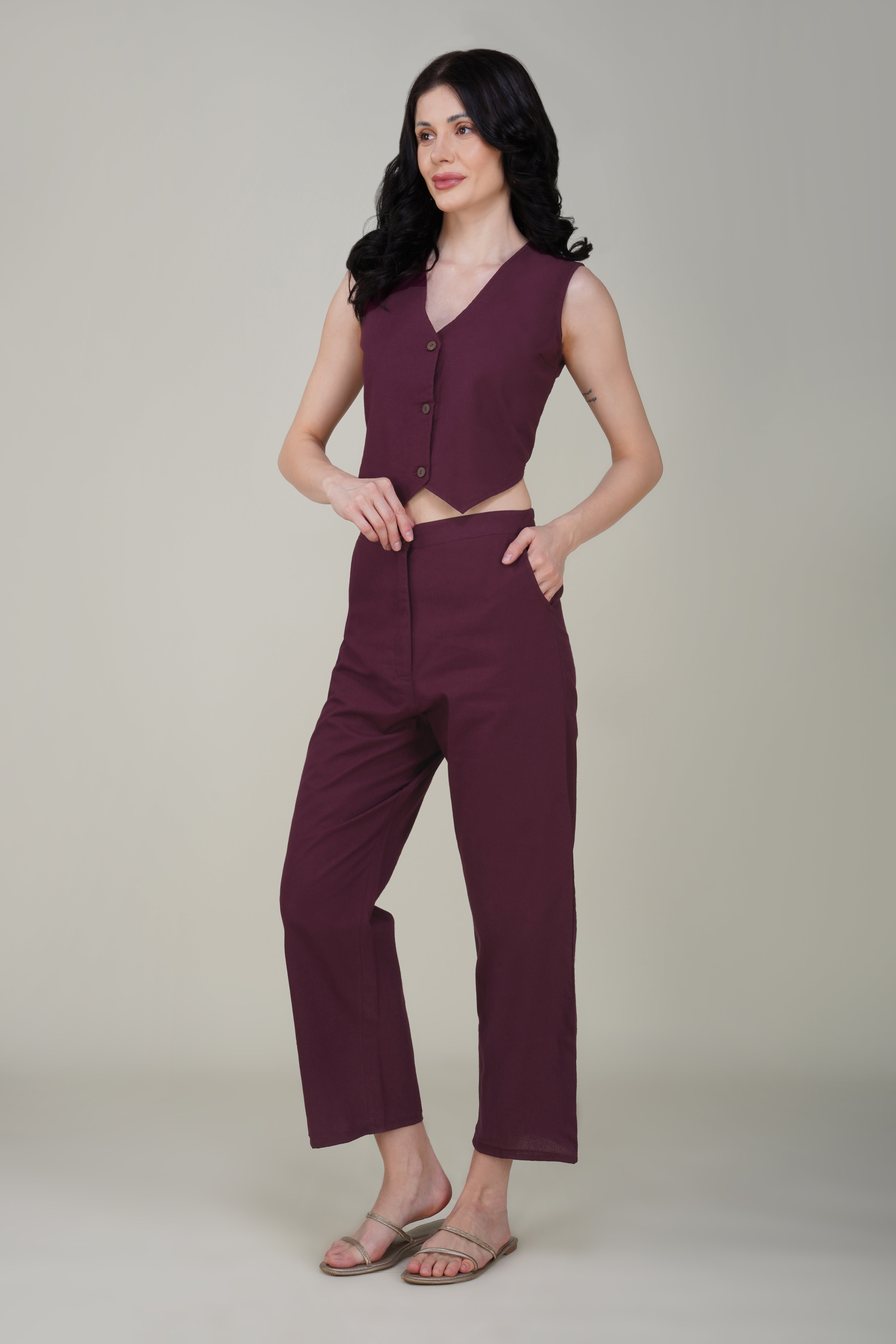 Wine Stylish Cotton Waist coat