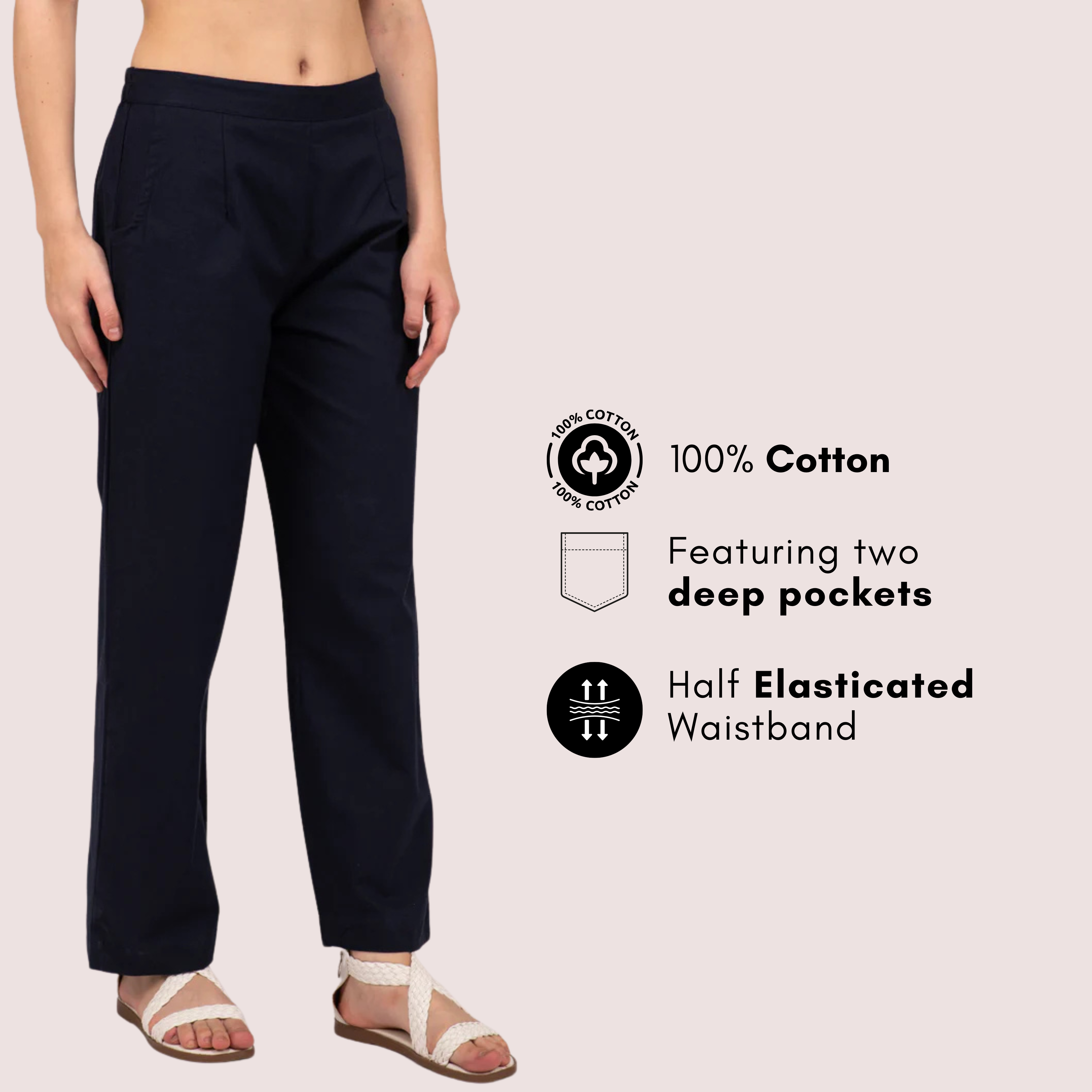 Navy Blue  Wide Leg Cotton pant