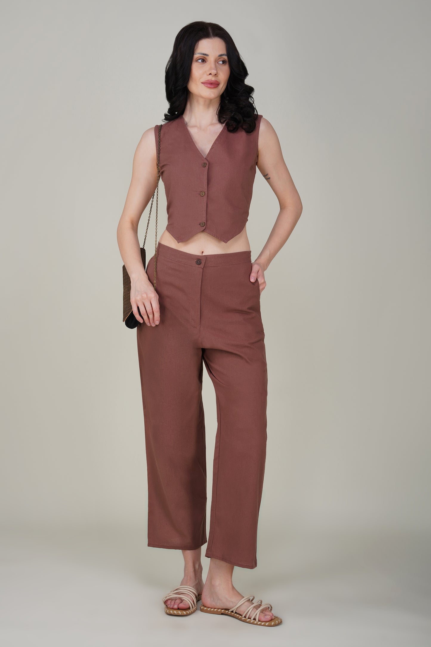 Rose Taupe Stylish Cotton Waist coat