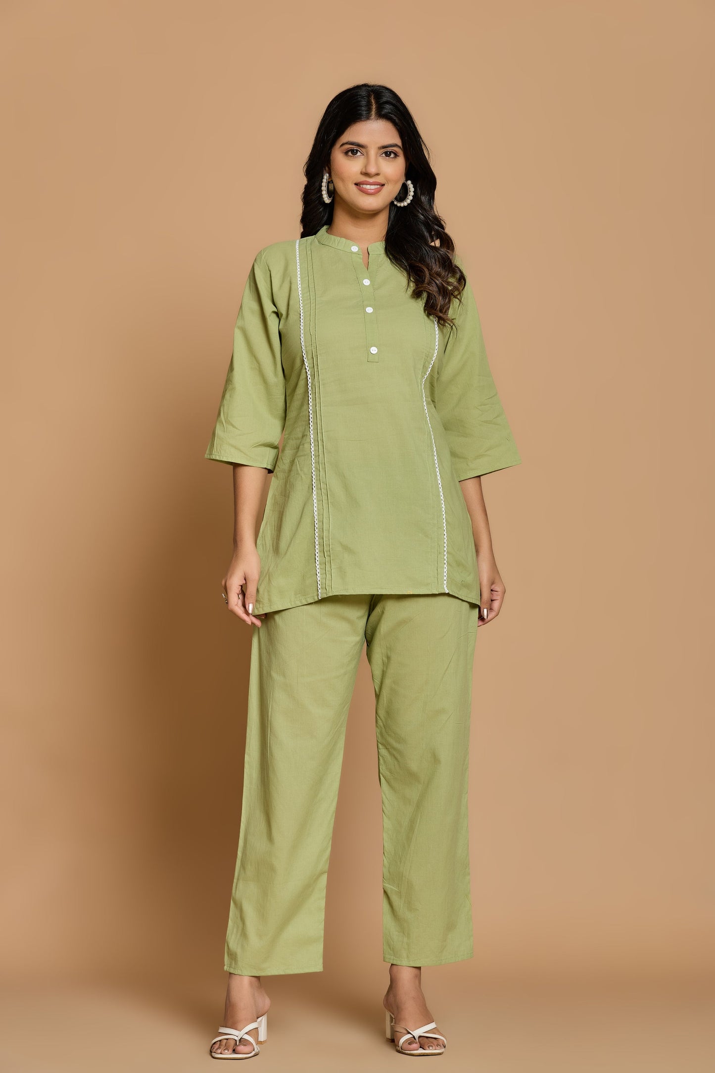 Olive Mist Solid Cotton Co-ord Set