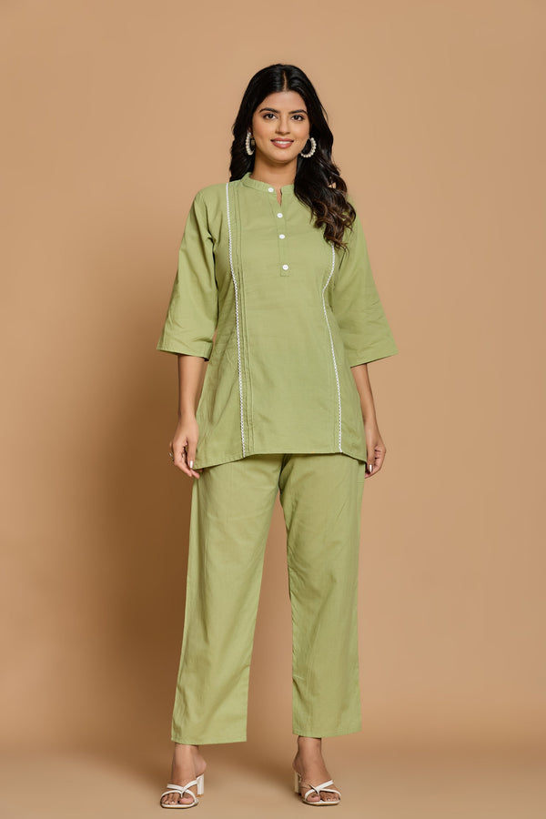 Olive Mist Solid Cotton Co-ord Set