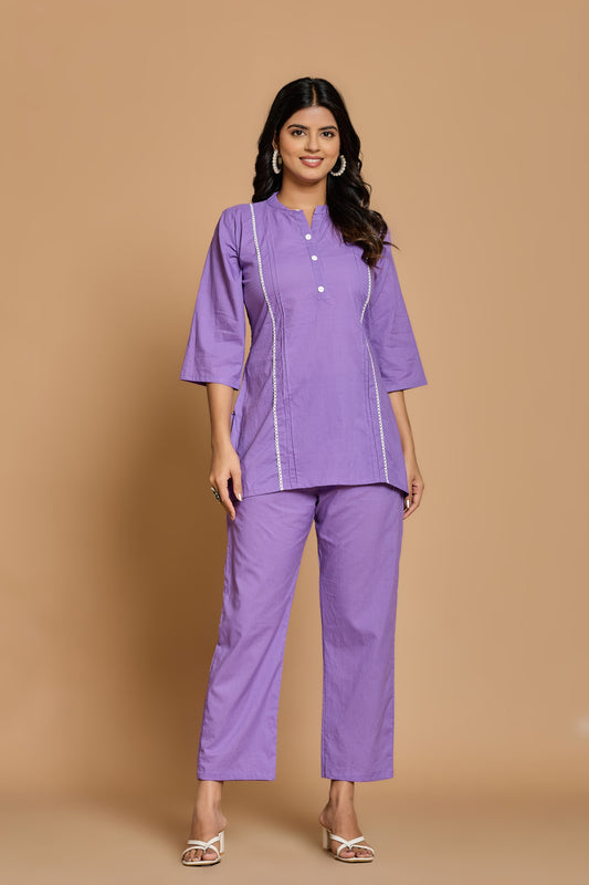 Lavender Solid Cotton Co-ord Set